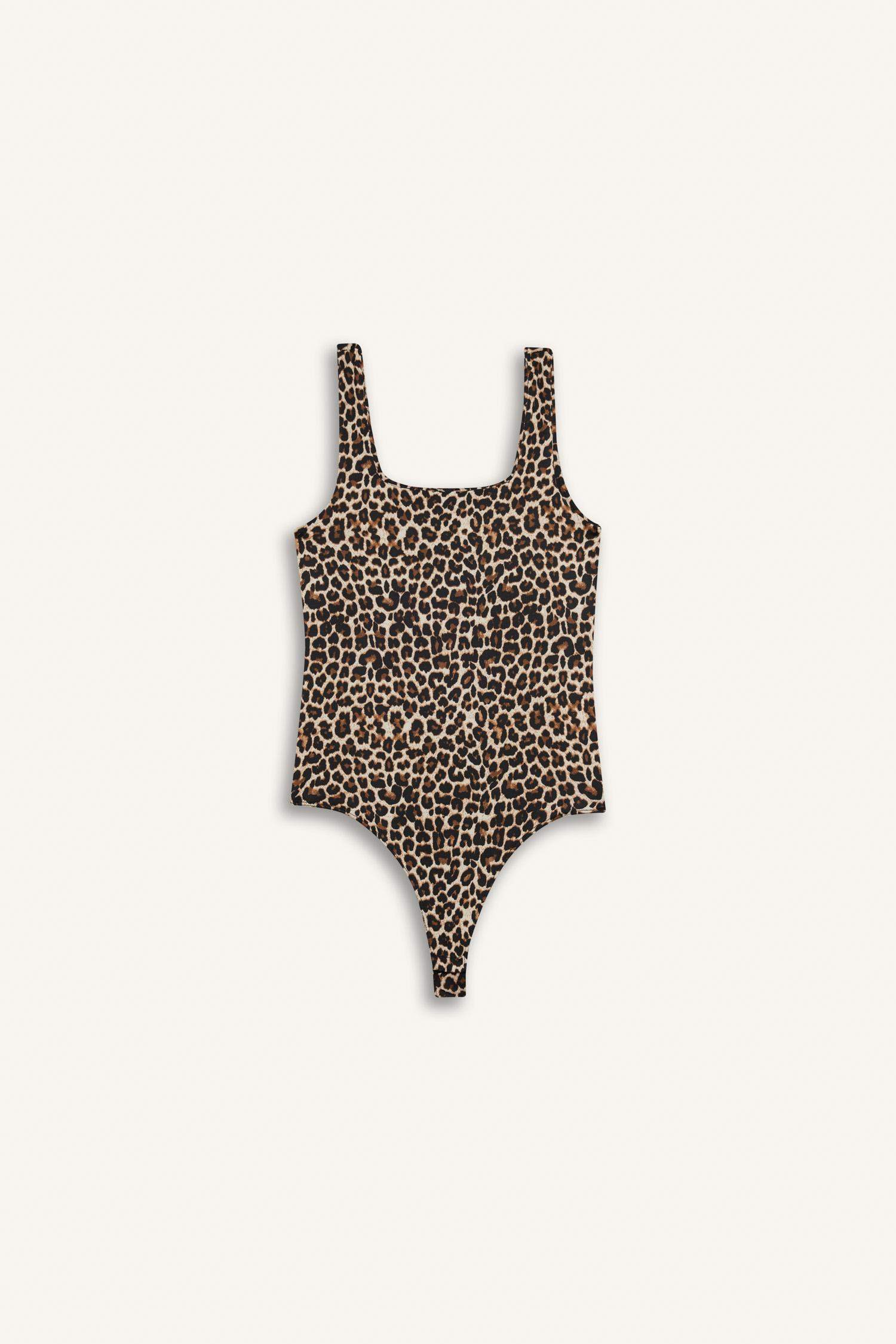 Leopar Desenli Kare Yaka Çıtçıtlı Body
