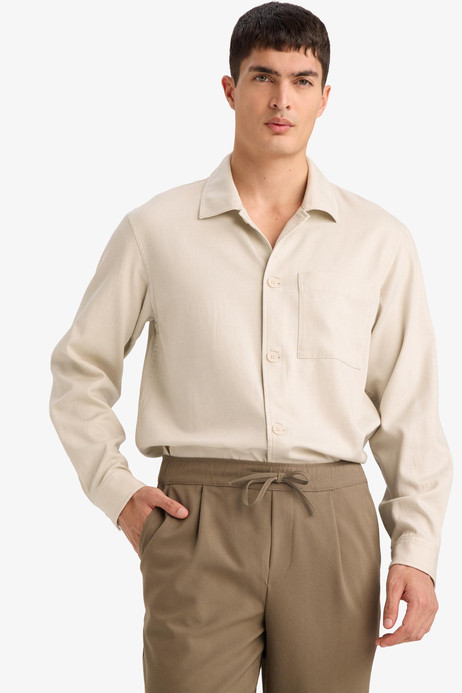 DeFacto Regular Fıt Polo Yaka Gabardin Gömlek görsel 3