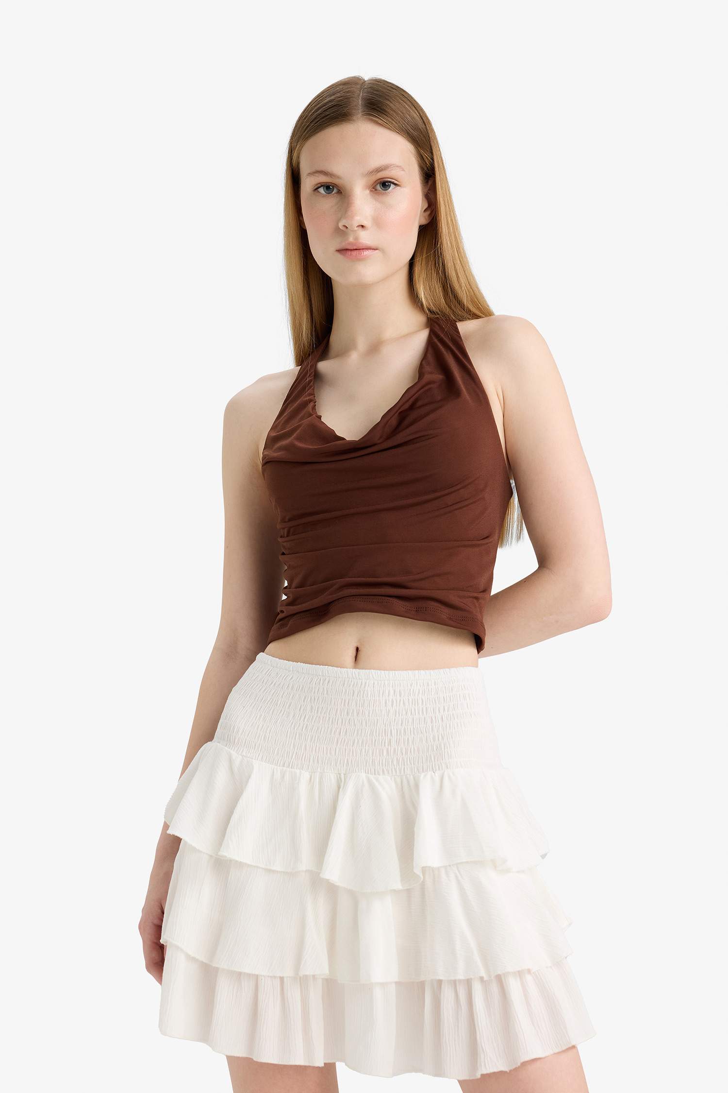 Normal Waist Crinkle Flounce Viscose Mini Skirt