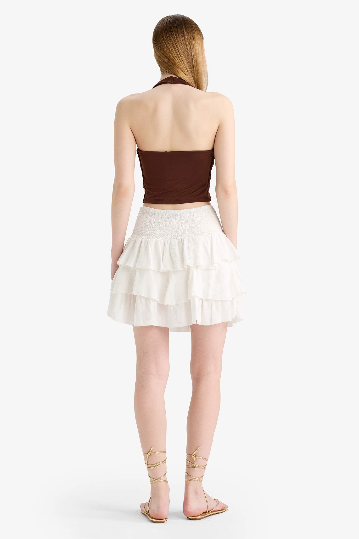 Normal Waist Crinkle Flounce Viscose Mini Skirt