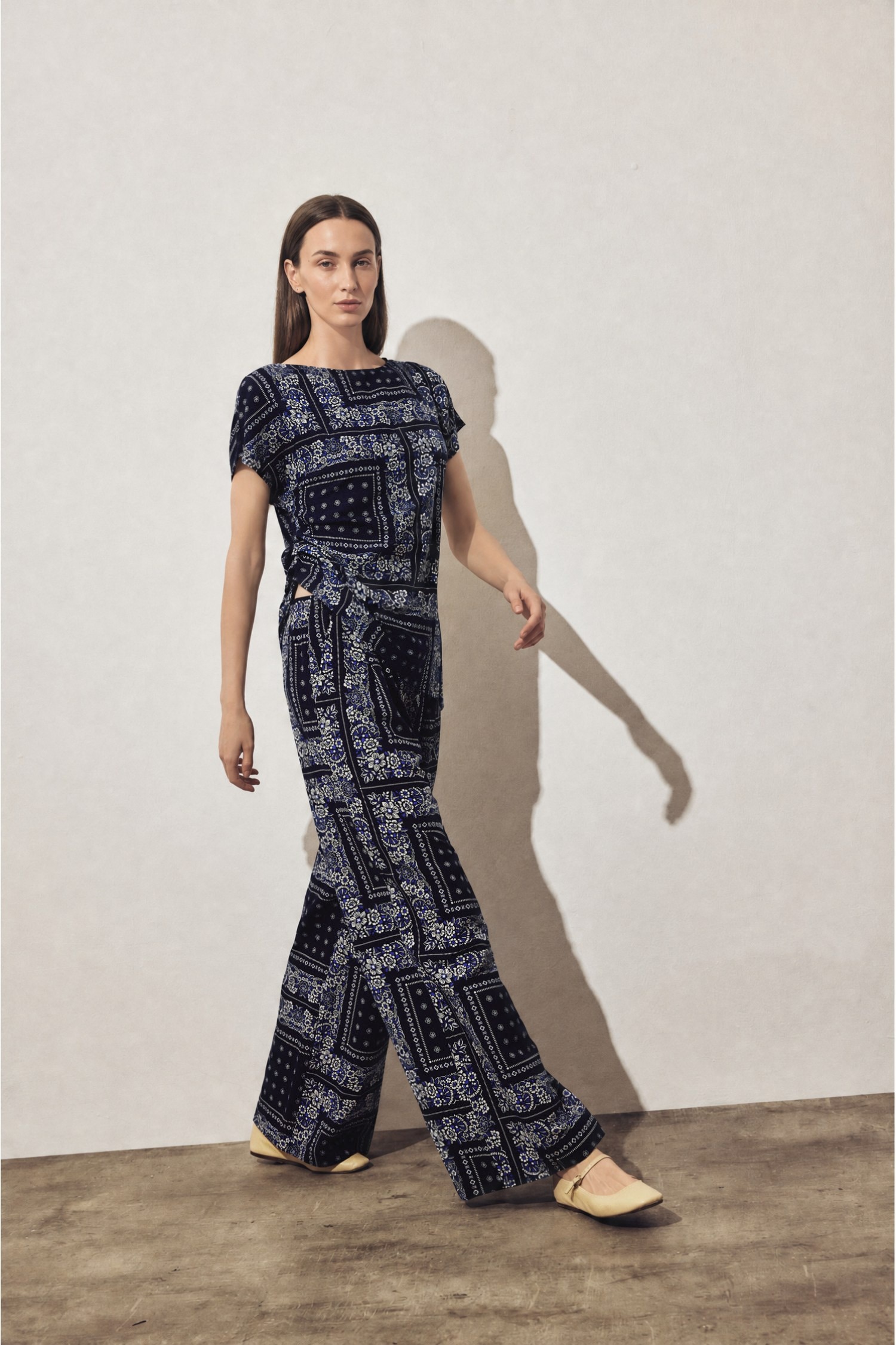 DeFacto Wide Leg Keten Karışımlı Desenli Pantolon