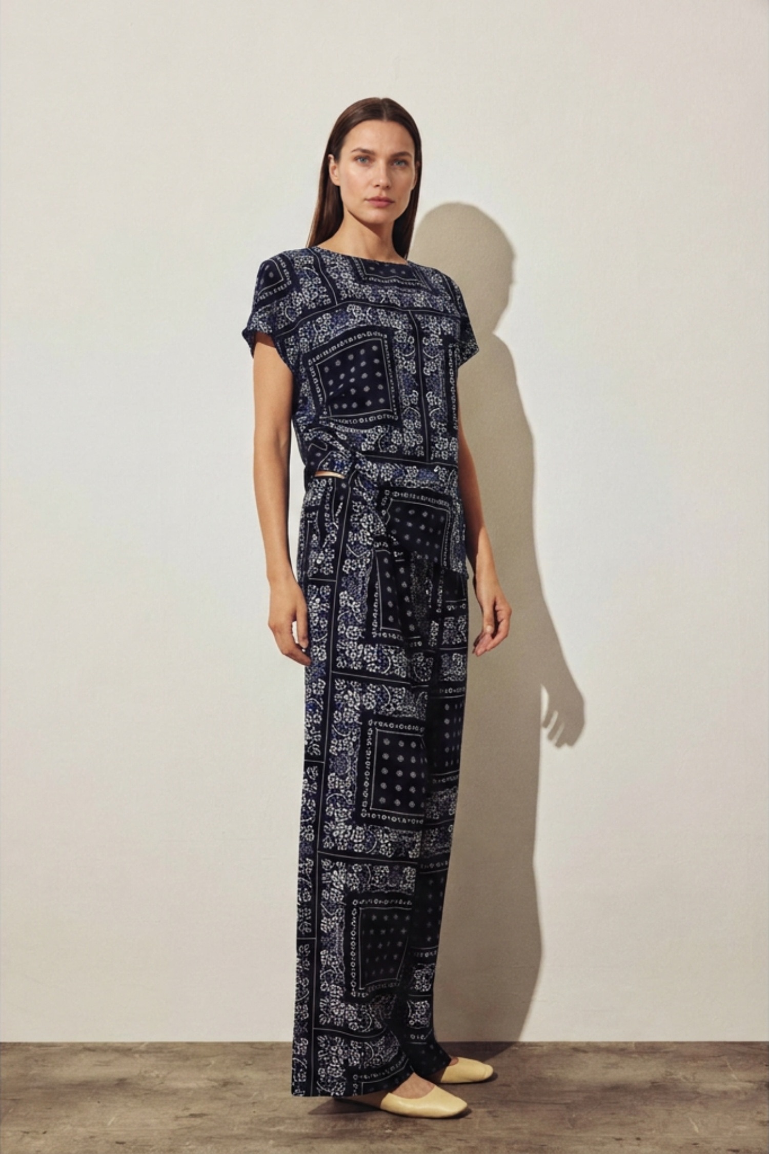 DeFacto Wide Leg Keten Karışımlı Desenli Pantolon görsel 2