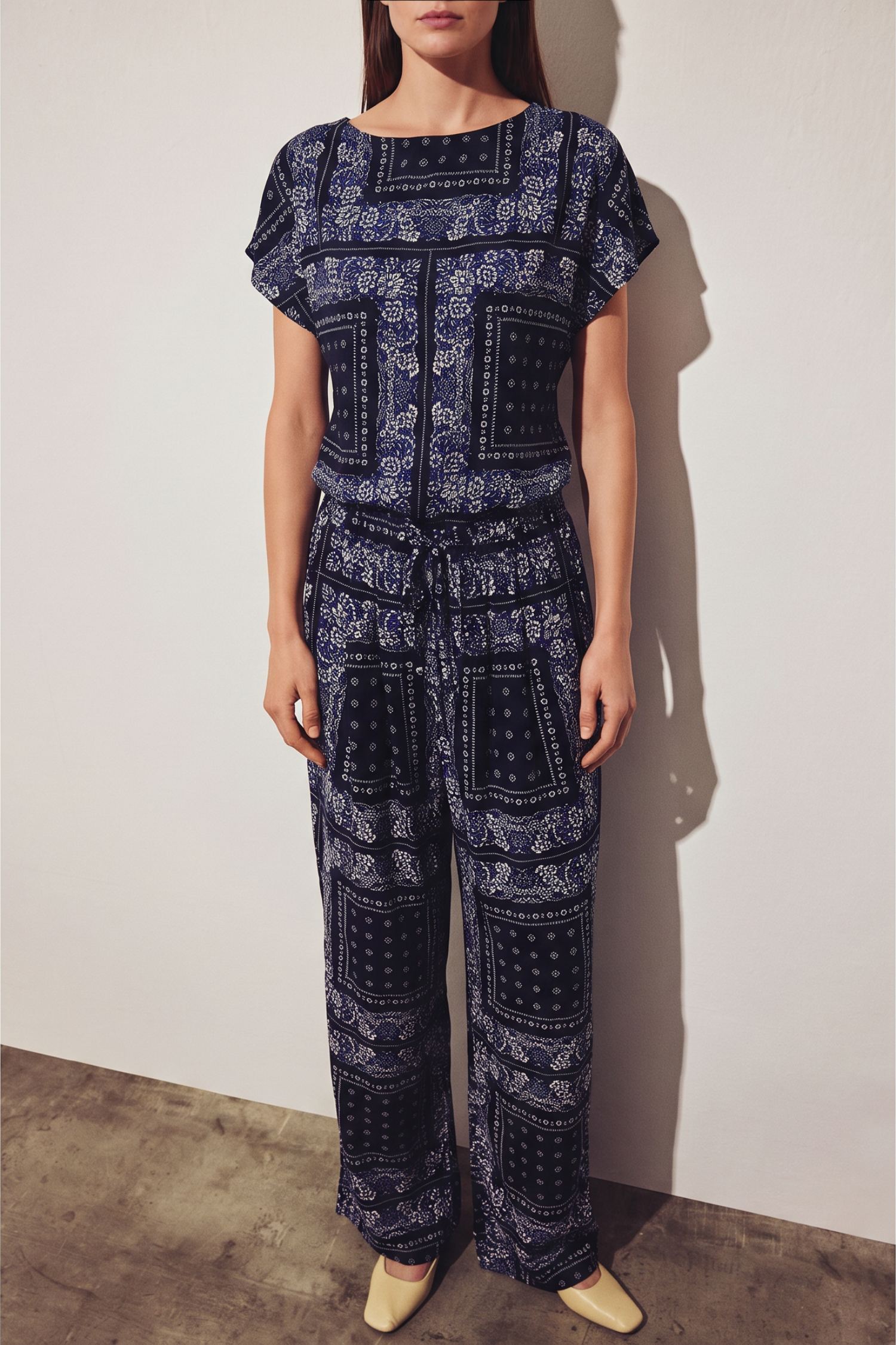 DeFacto Wide Leg Keten Karışımlı Desenli Pantolon görsel 3