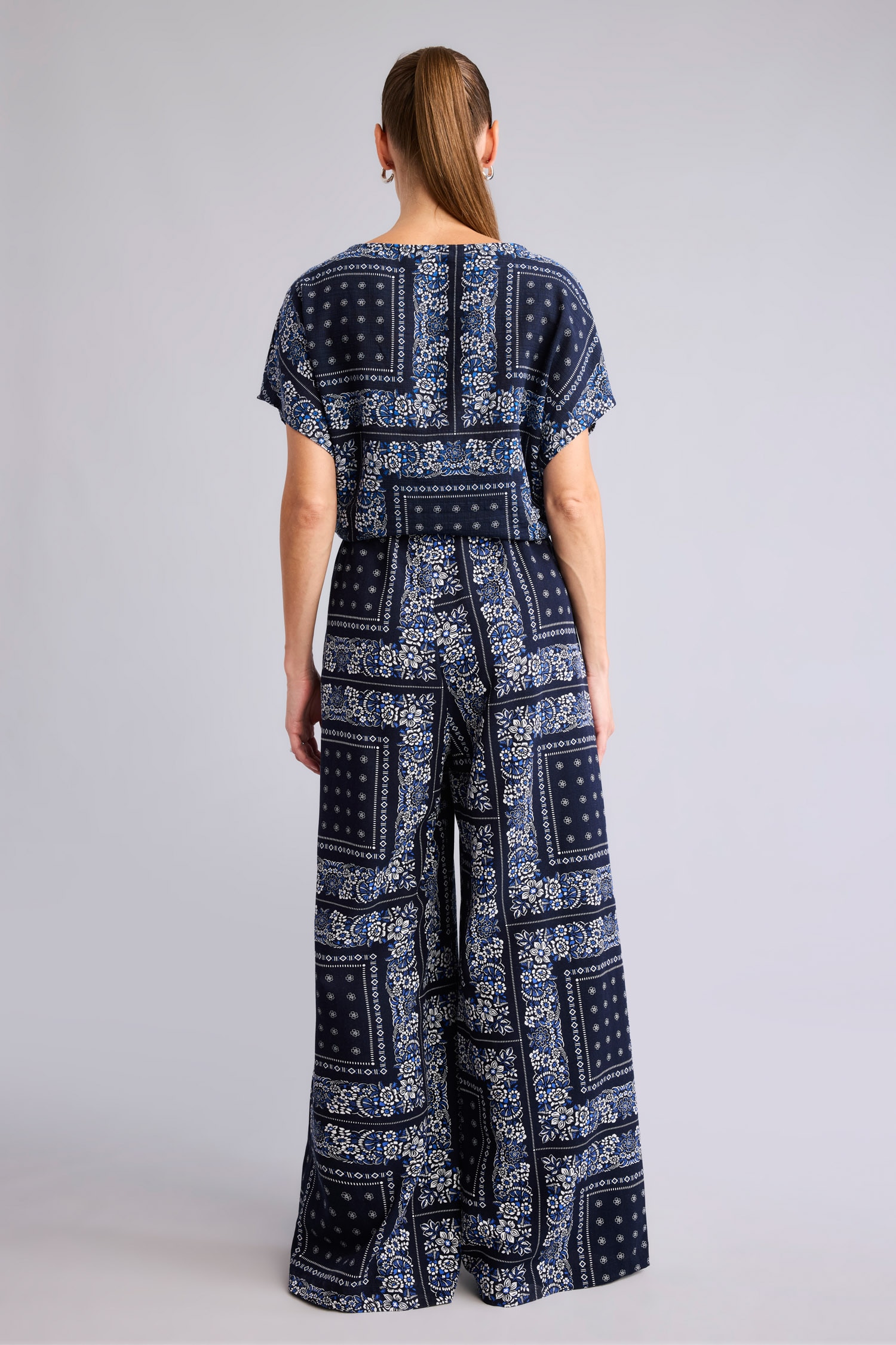 DeFacto Wide Leg Keten Karışımlı Desenli Pantolon görsel 8