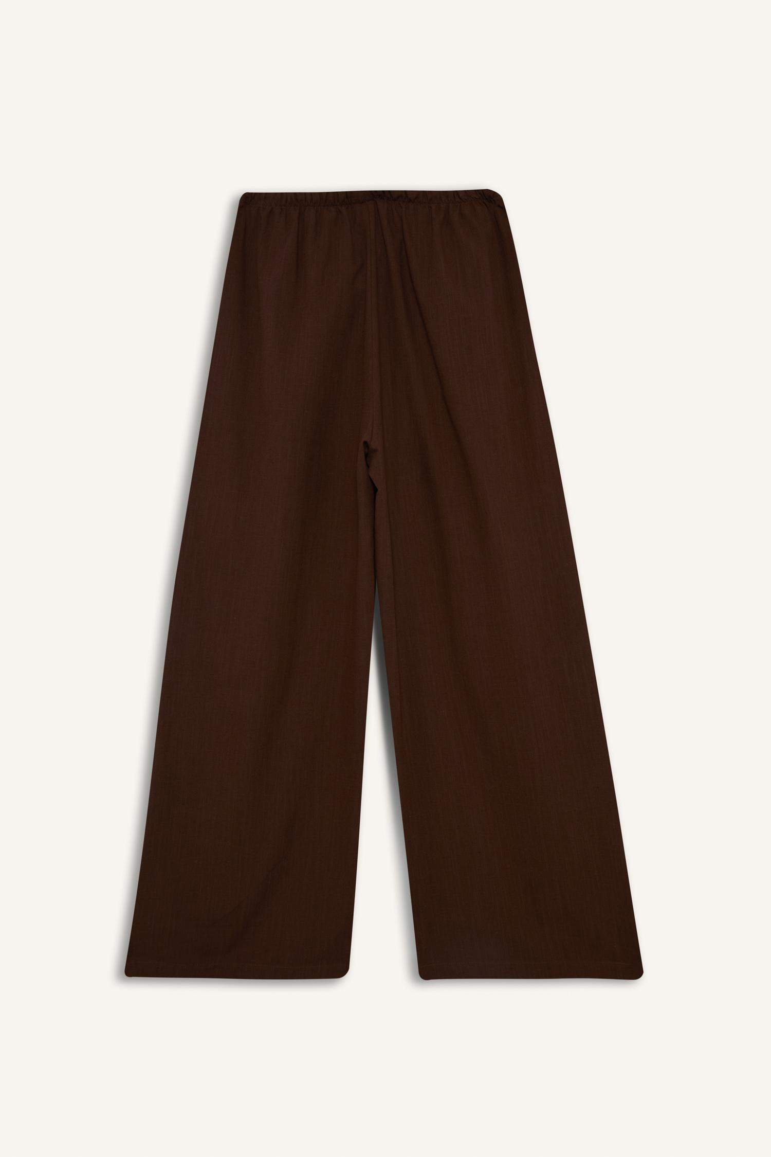 Pantalon large en lin mélangé avec poches Coupe droite