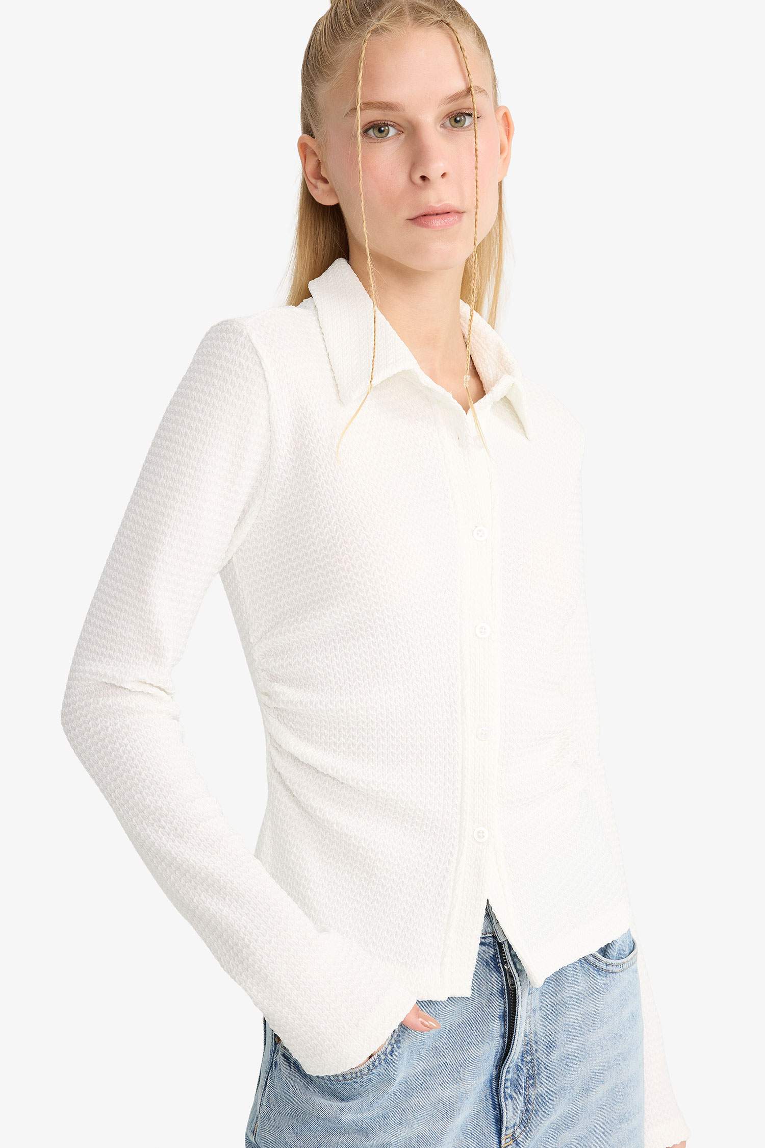 Fitted Crepe Long Sleeve Shirt