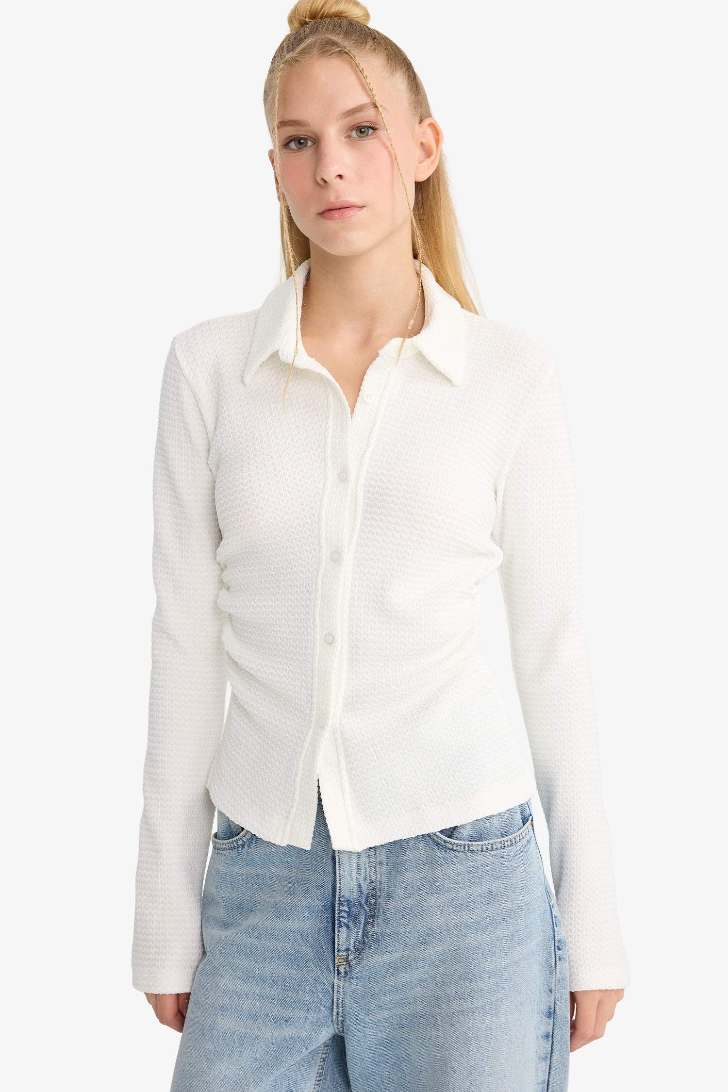 Fitted Crepe Long Sleeve Shirt