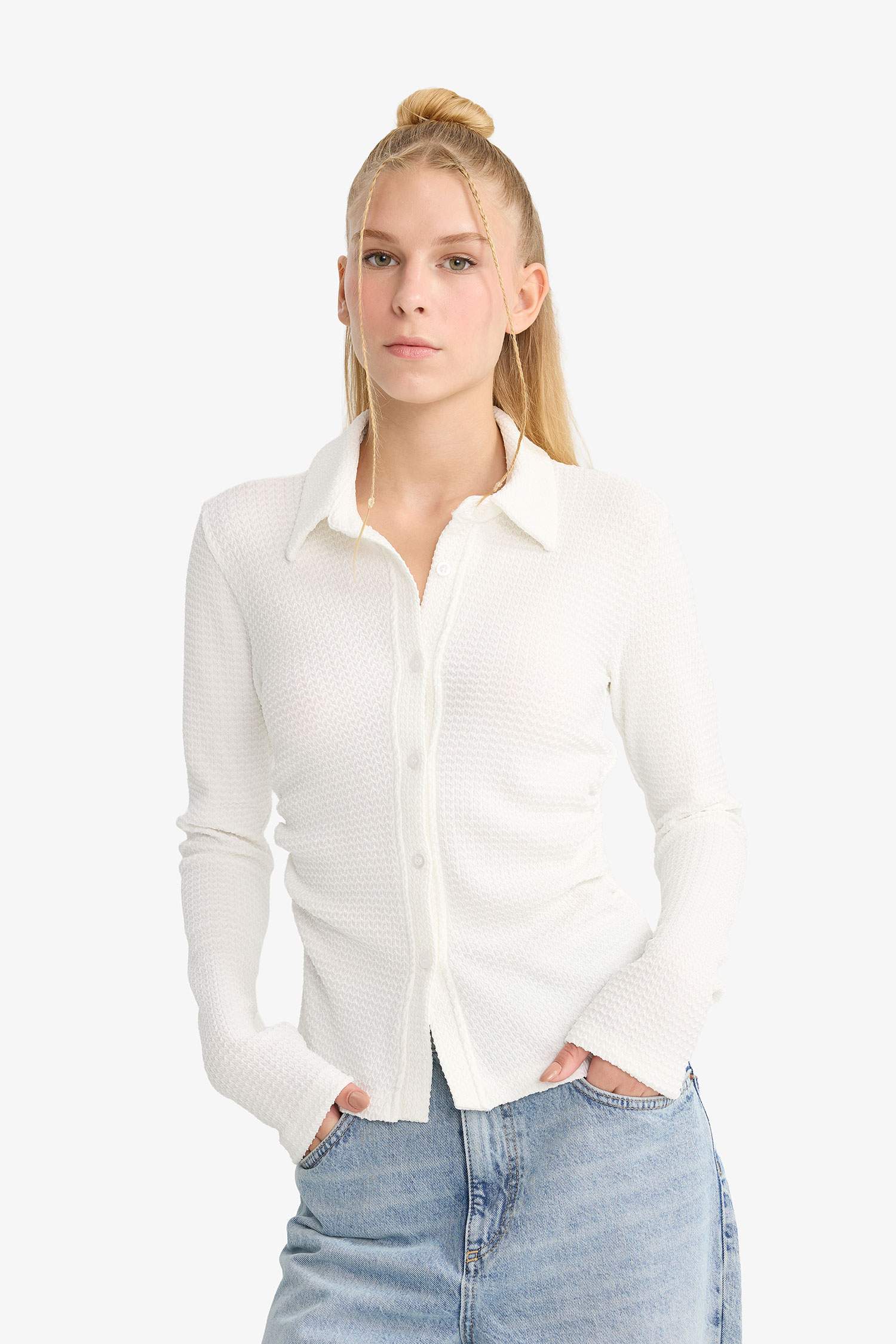 Fitted Crepe Long Sleeve Shirt