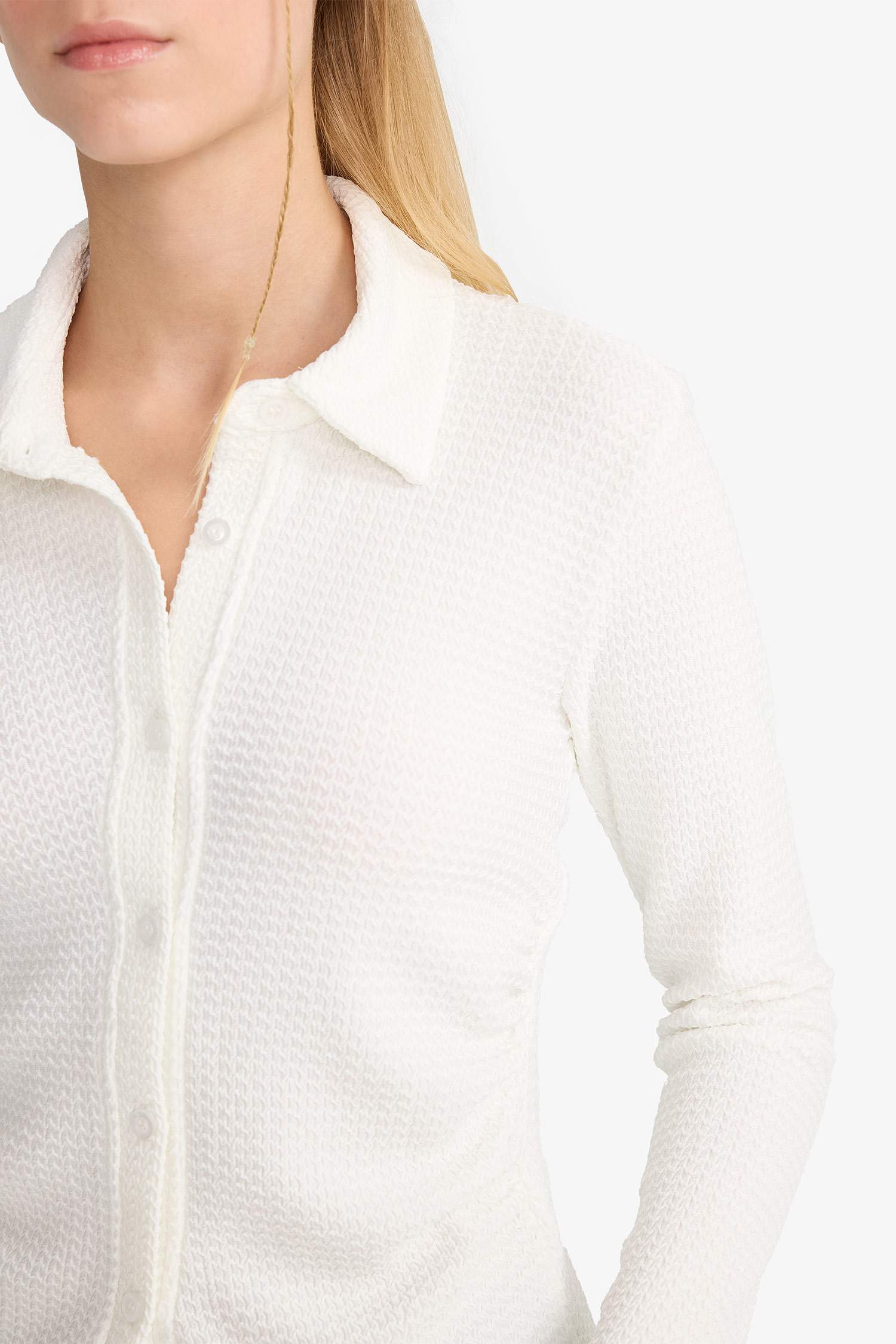 Fitted Crepe Long Sleeve Shirt