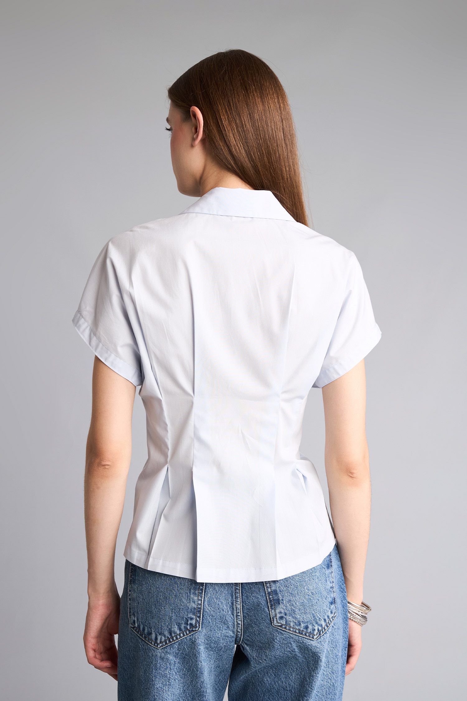 DeFacto %100 Pamuk Fitted Kısa Kollu Poplin Gömlek görsel 5