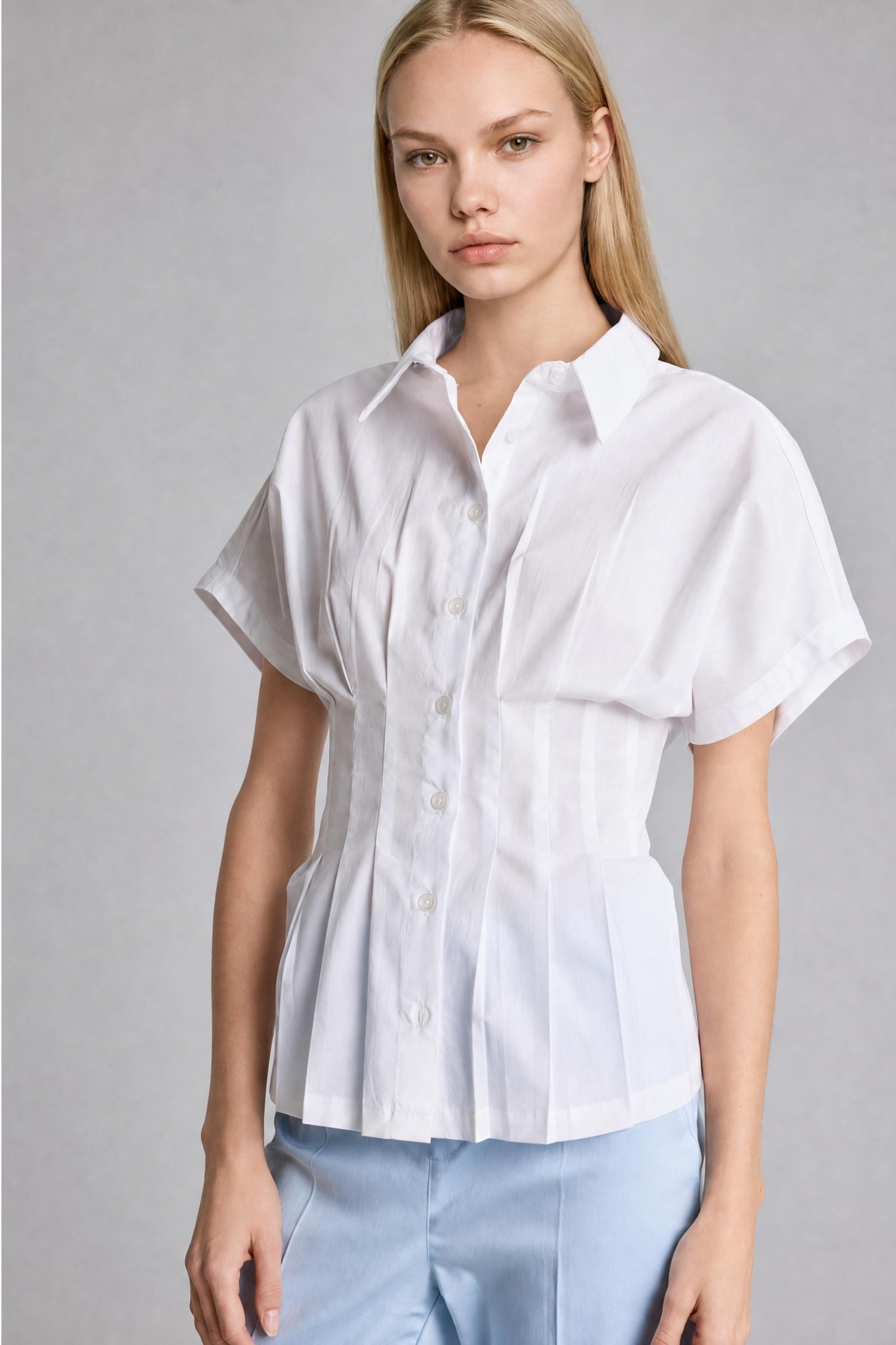 DeFacto %100 Pamuk Fitted Kısa Kollu Poplin Gömlek görsel 3