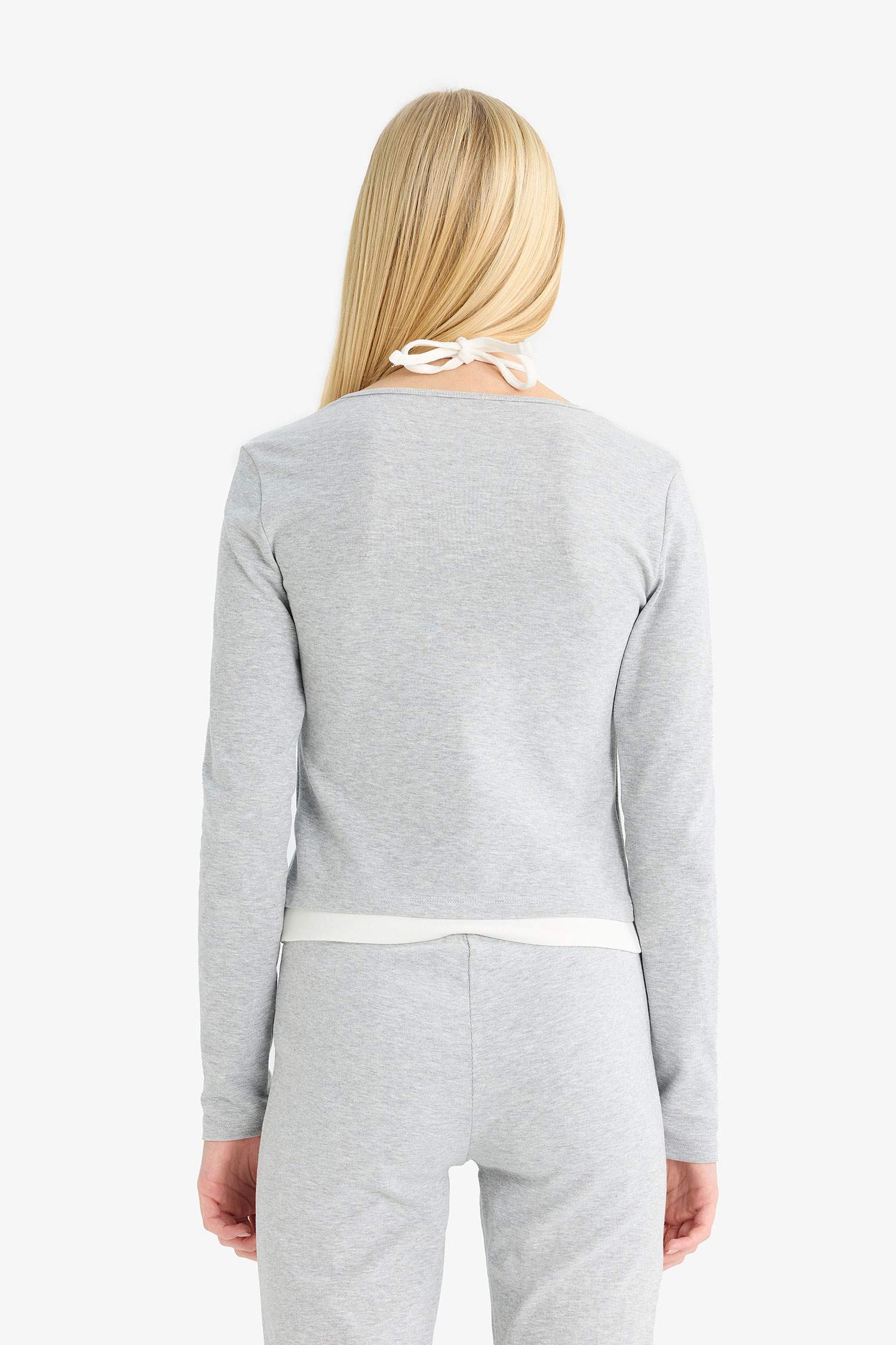 Halter Neck Ribbed Long Sleeve T-Shirt