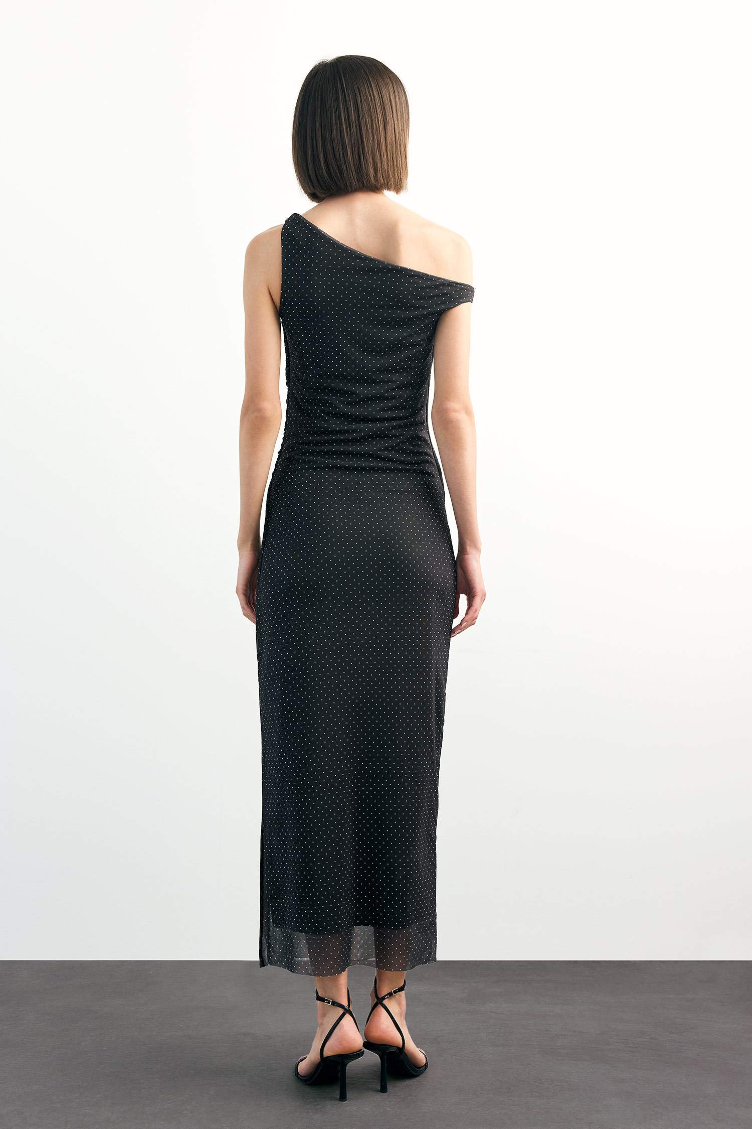 Polka Dot Tulle One Shoulder Maxi Dress