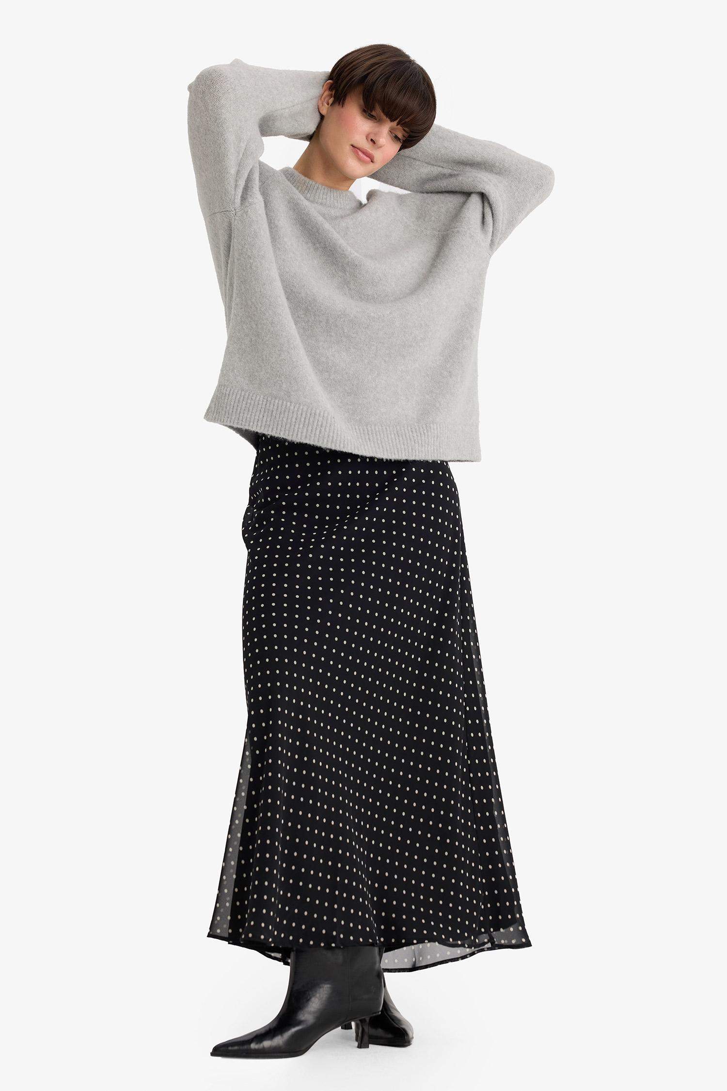 Pencil Polka Dot Regular Waist Lined Chiffon Maxi Skirt