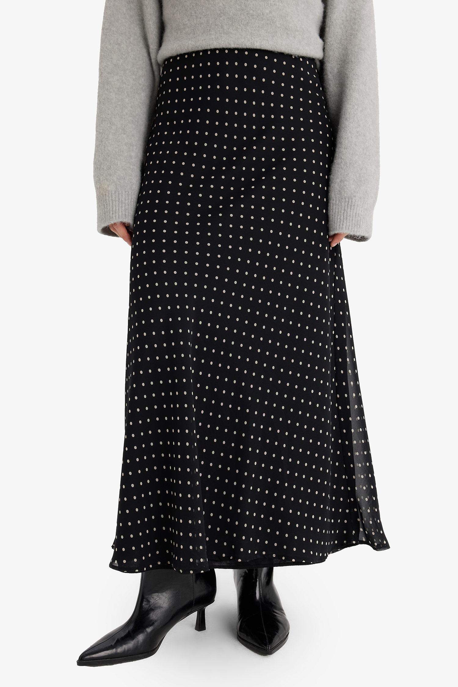 Pencil Polka Dot Regular Waist Lined Chiffon Maxi Skirt