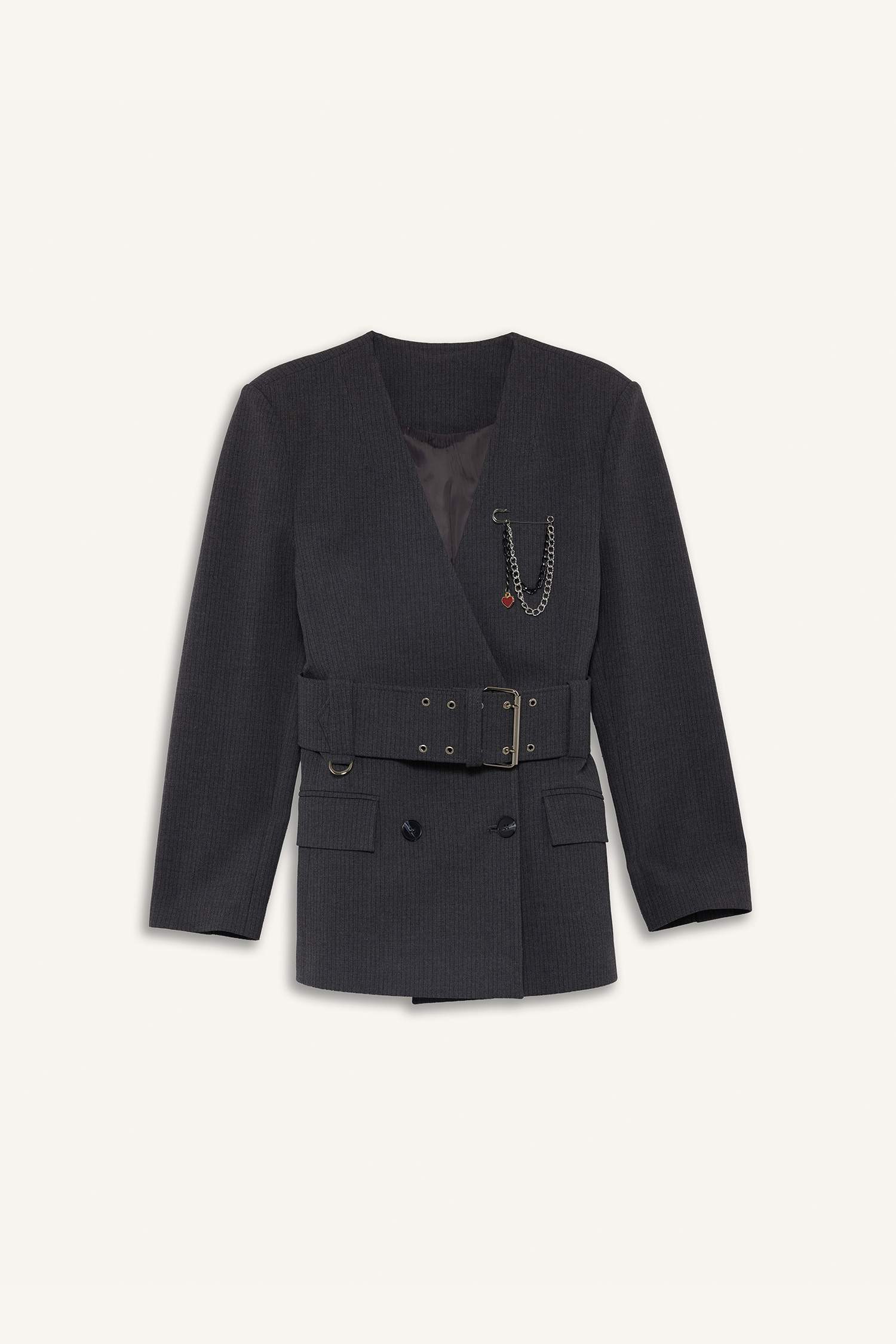 بليزر مخطط سليم فيت تفتا بياقة V