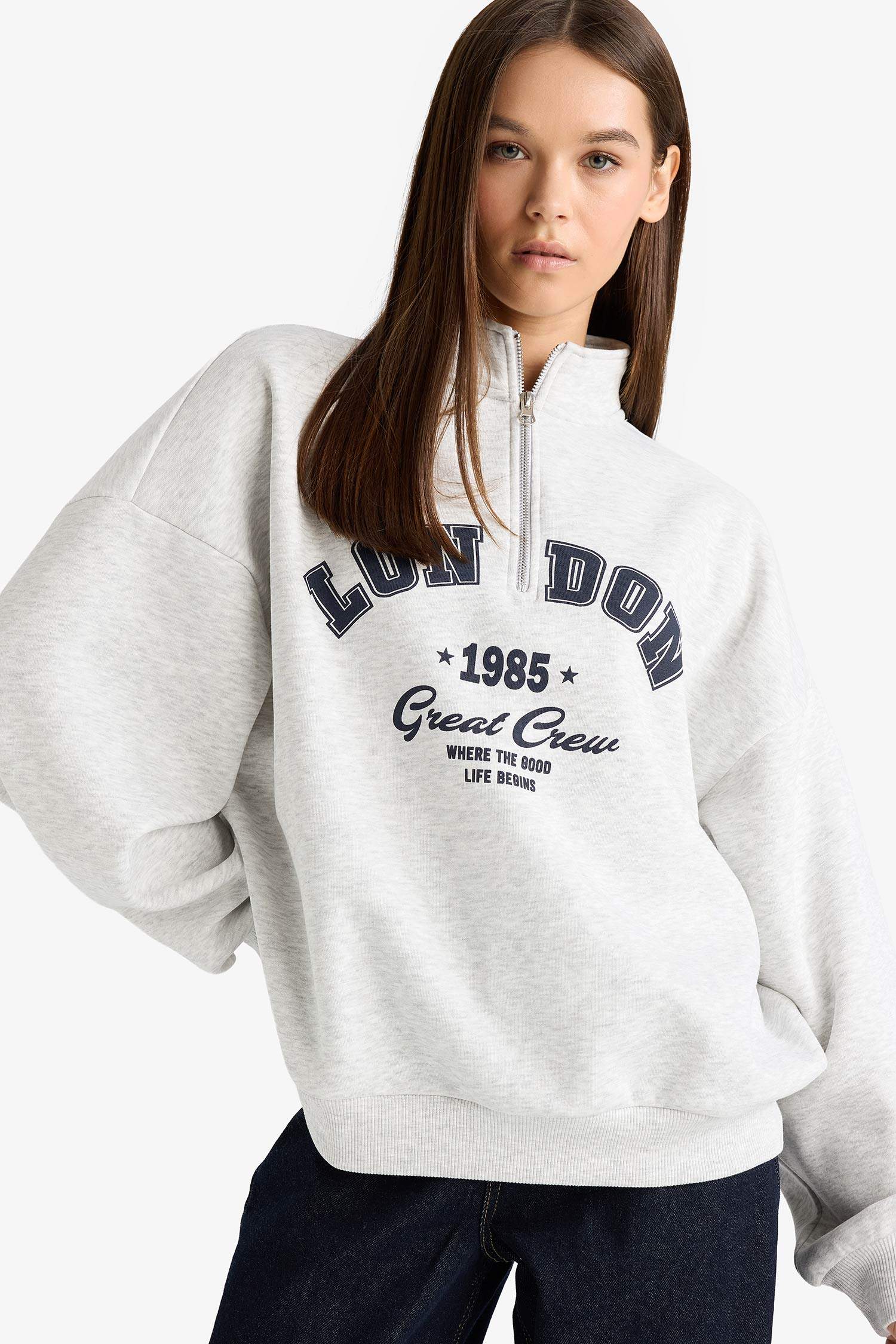 Sweat épais imprimé à demi-fermeture