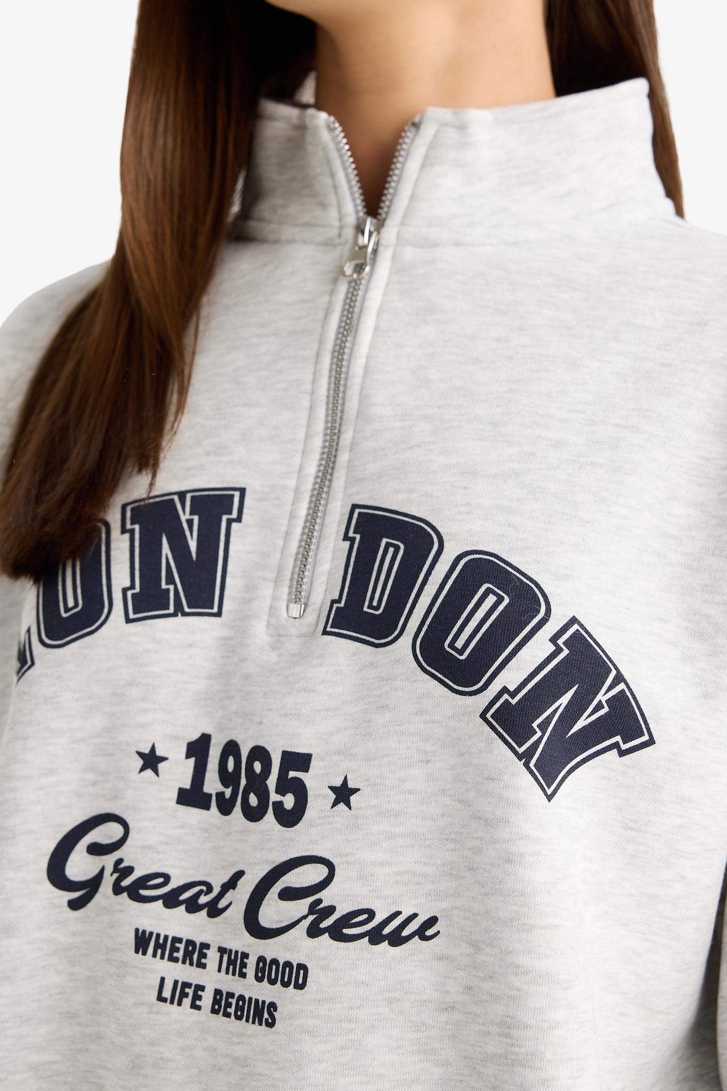 Sweat épais imprimé à demi-fermeture