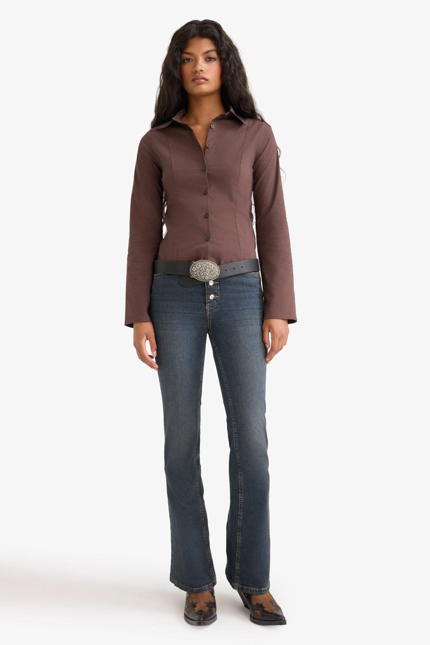 قميص كم طويل بوبلين سليم فيت