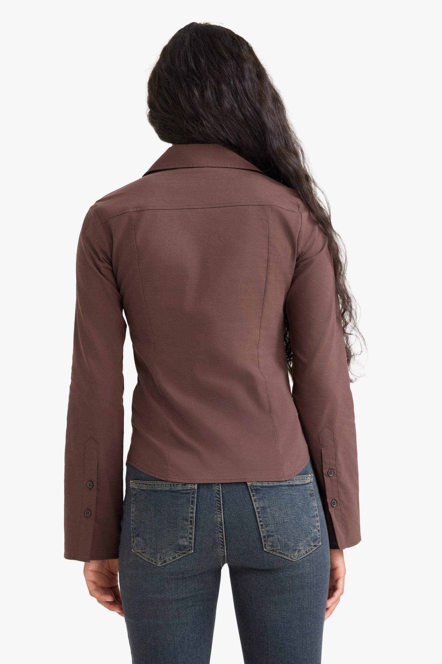 قميص كم طويل بوبلين سليم فيت