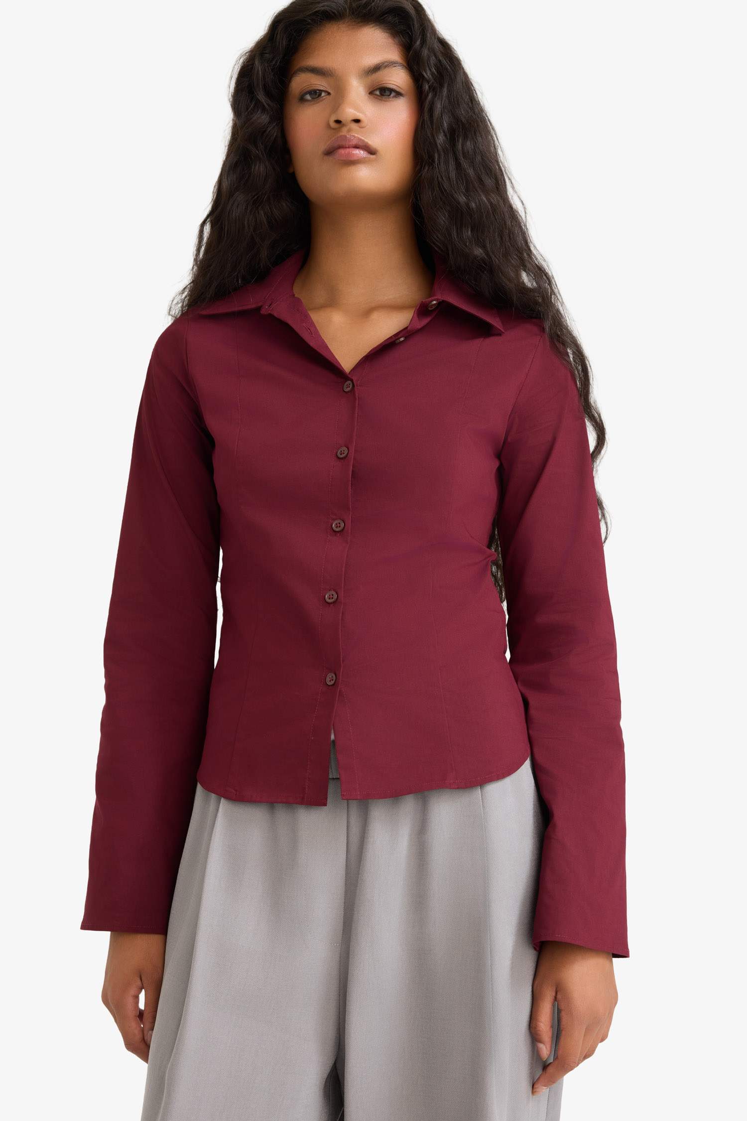 Fitted Poplin Long Sleeve Shirt