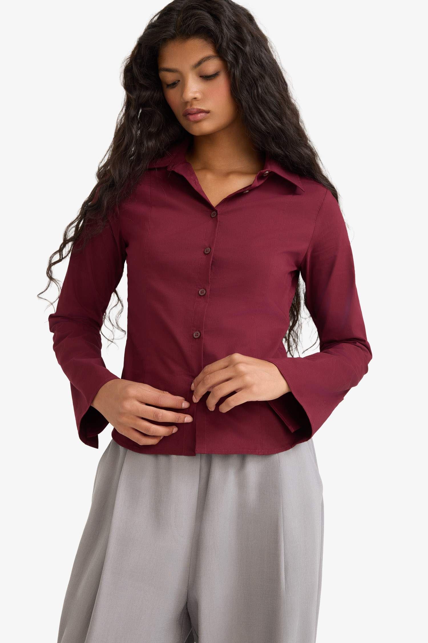 Fitted Poplin Long Sleeve Shirt