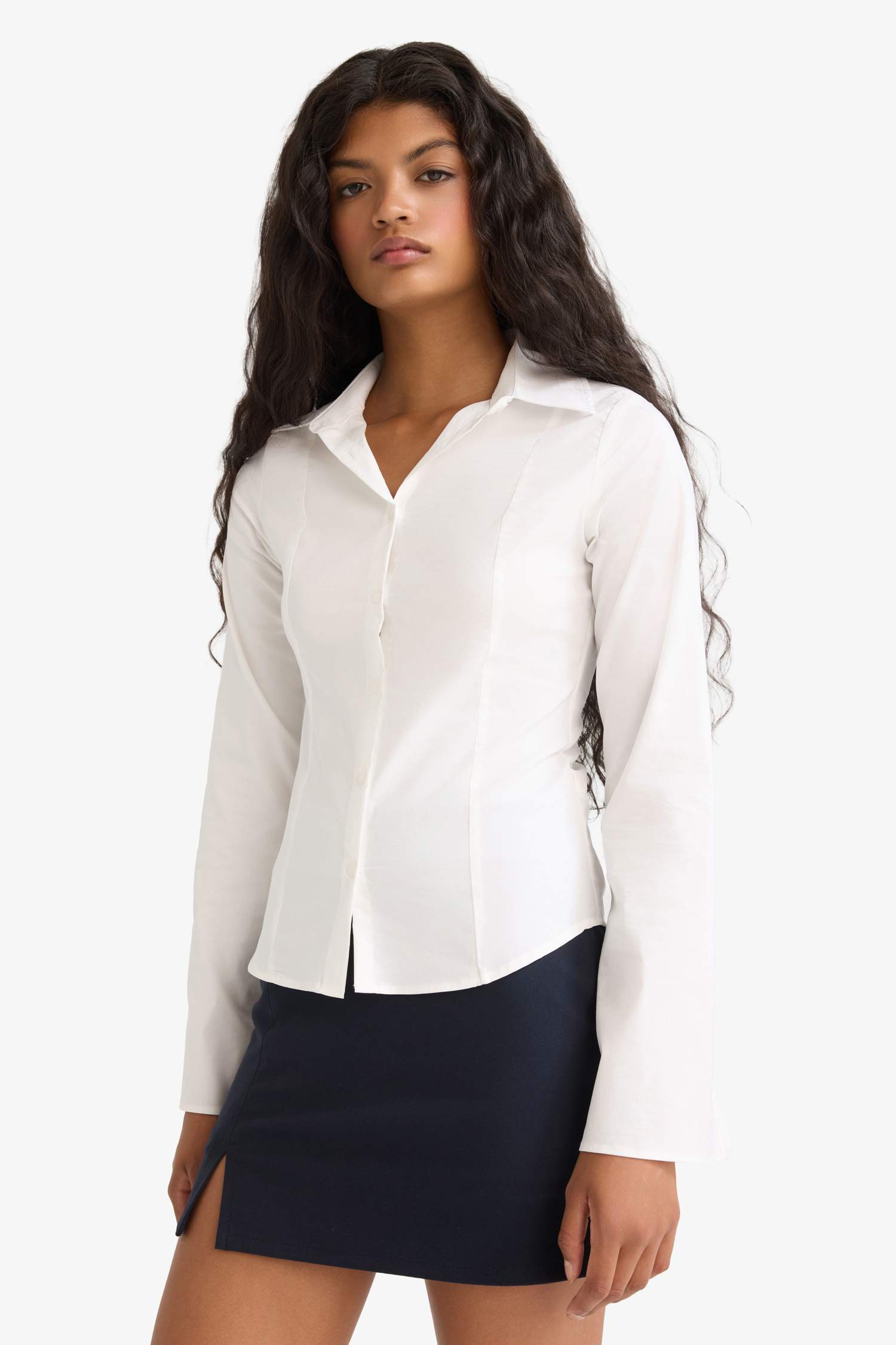 Slim Fit Shirt Collar Poplin Long Sleeve Shirt