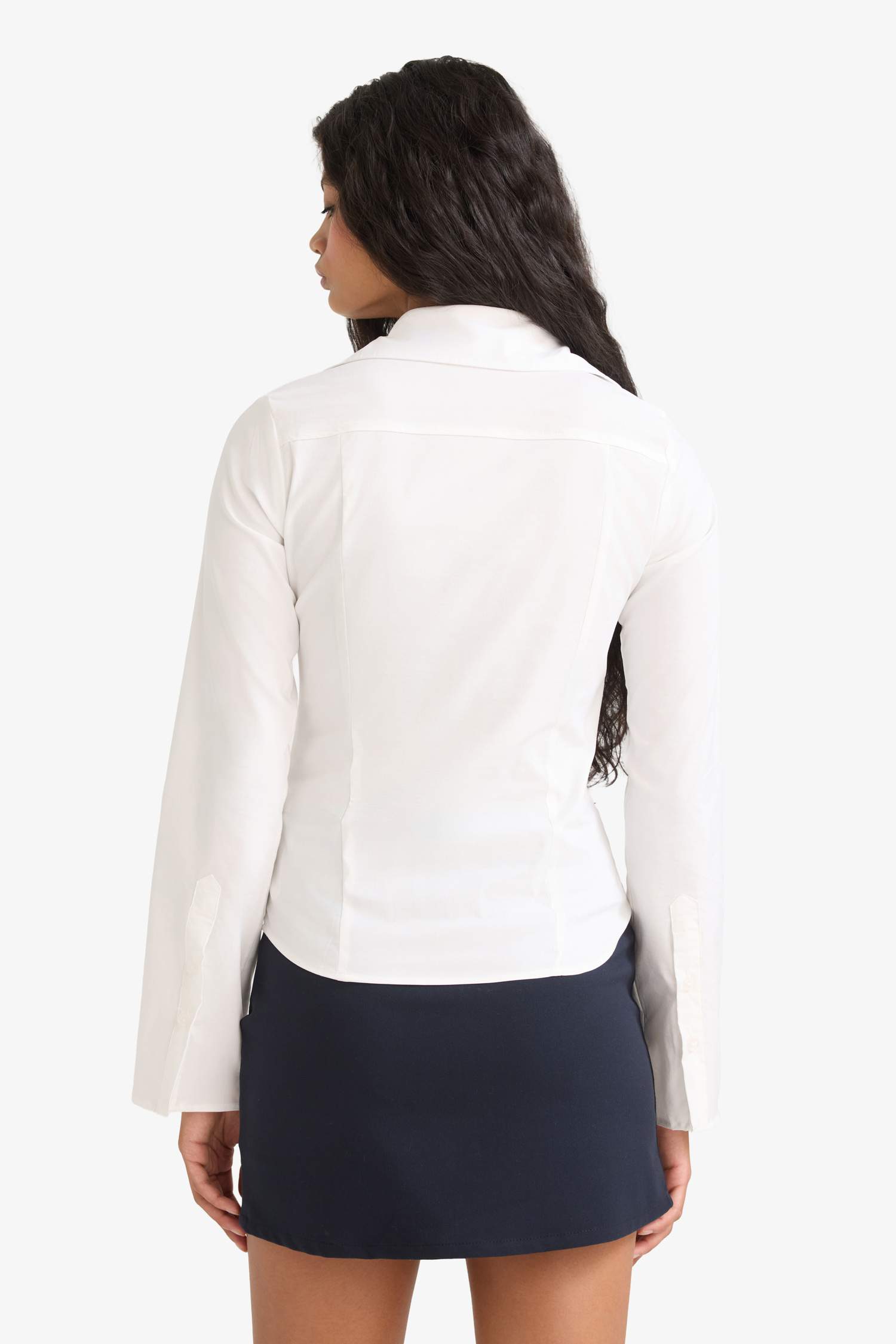 Slim Fit Shirt Collar Poplin Long Sleeve Shirt