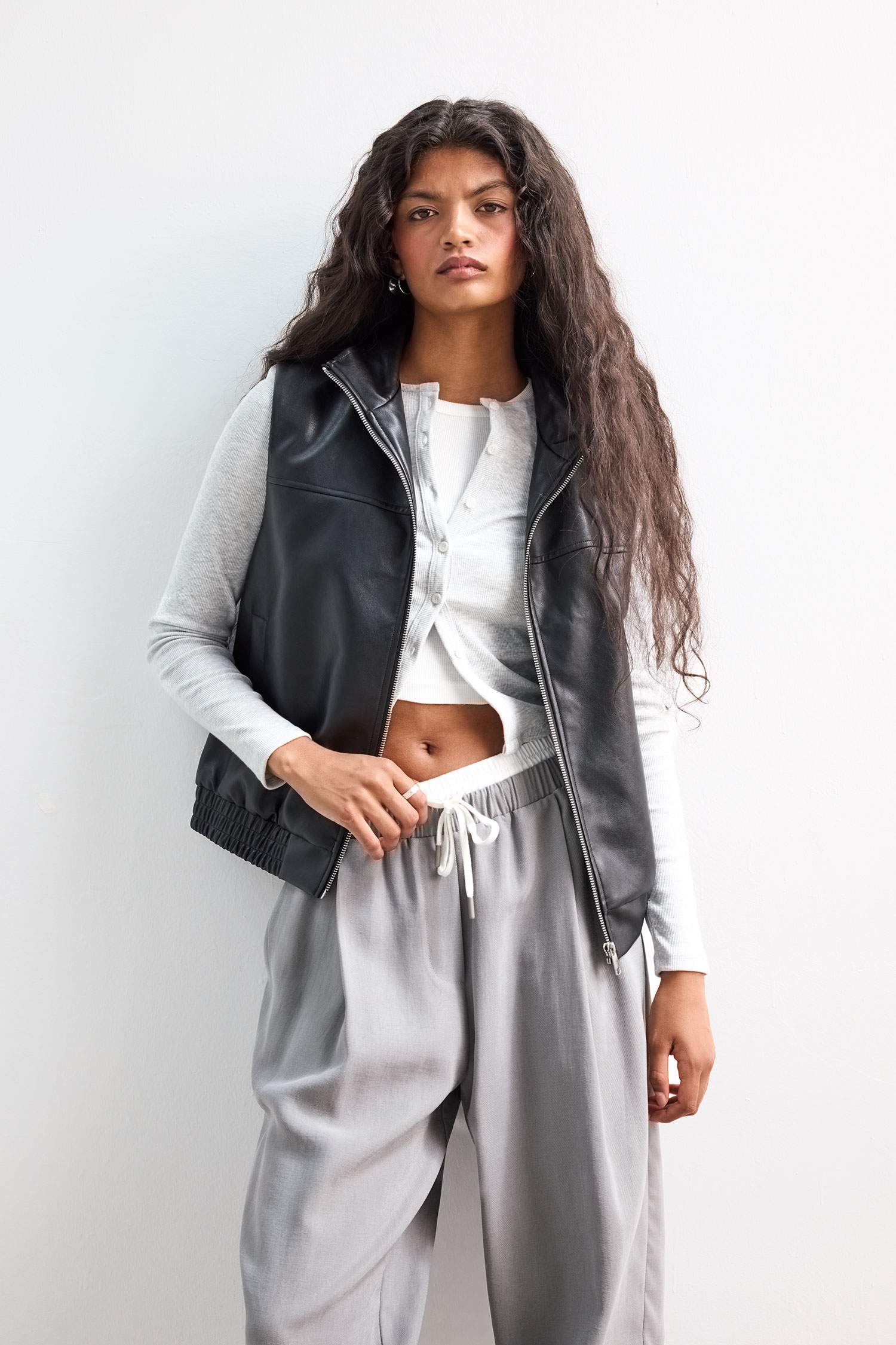 Regular Fit Dik Yaka Suni Deri Yelek