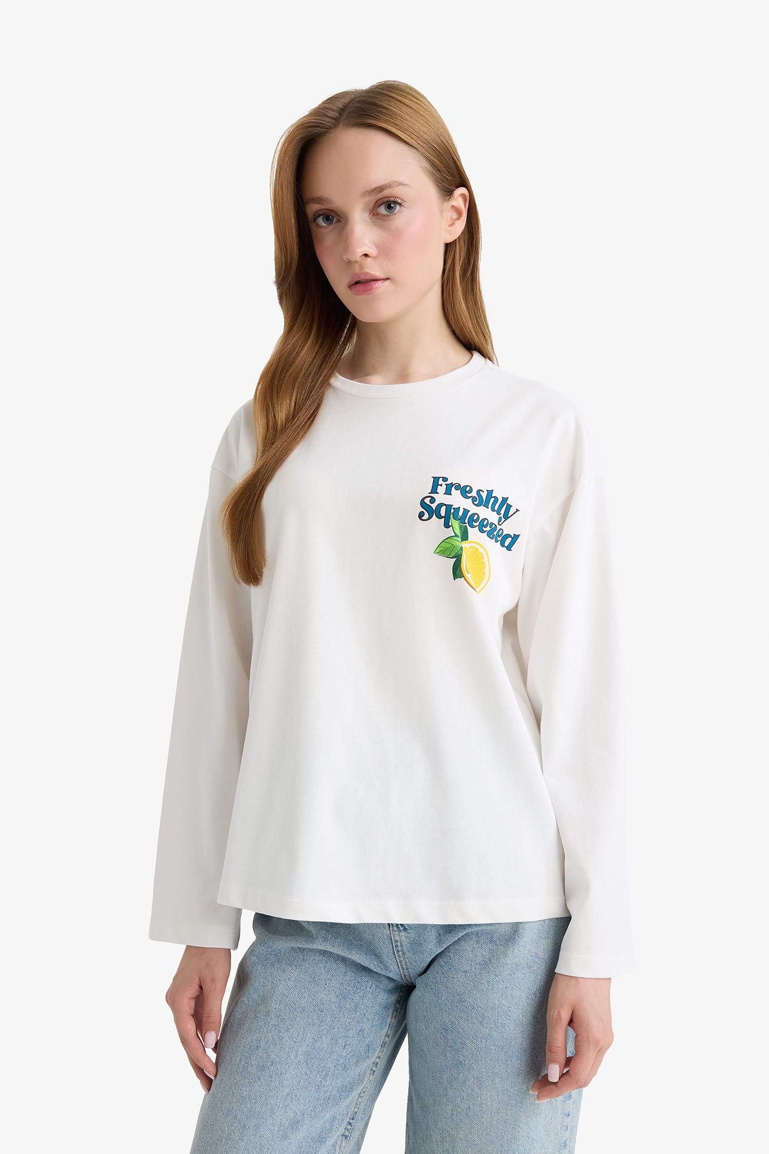 Loose Fit Bisiklet Yaka Sırt Baskılı Sweatshirt Tunik