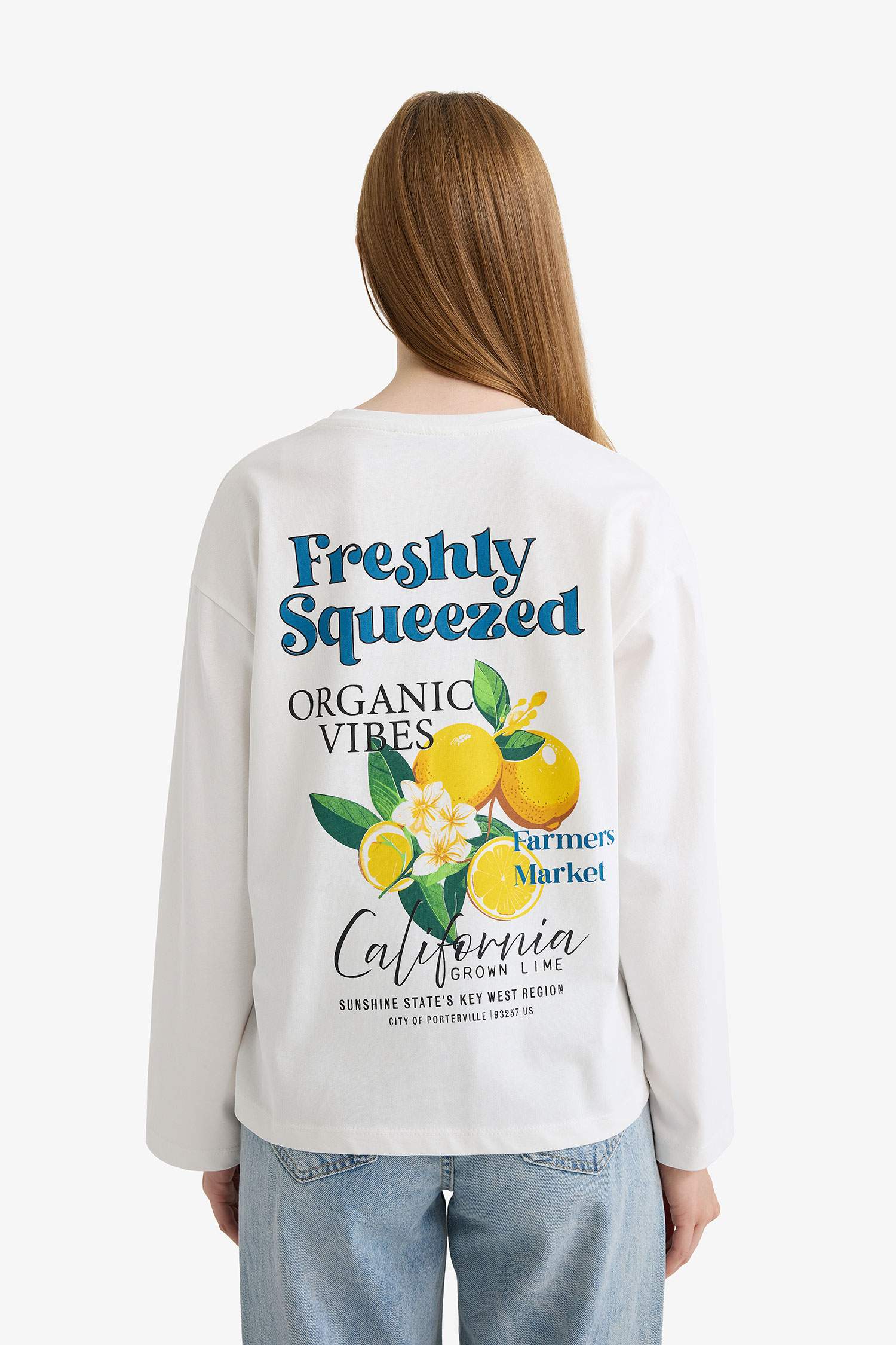 Loose Fit Bisiklet Yaka Sırt Baskılı Sweatshirt Tunik