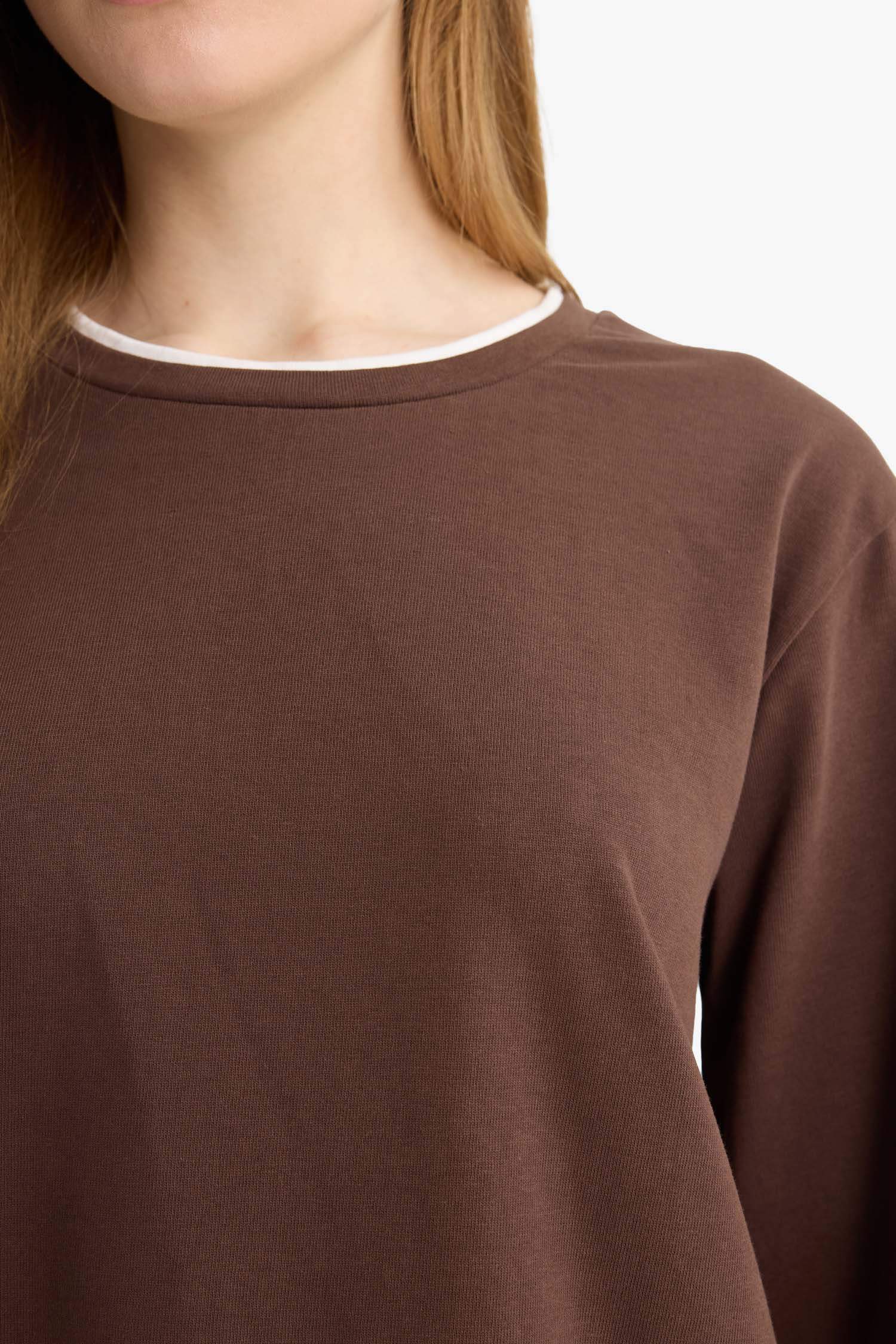 Regular Fit Bisiklet Yaka Uzun Kollu Tişört Tunik