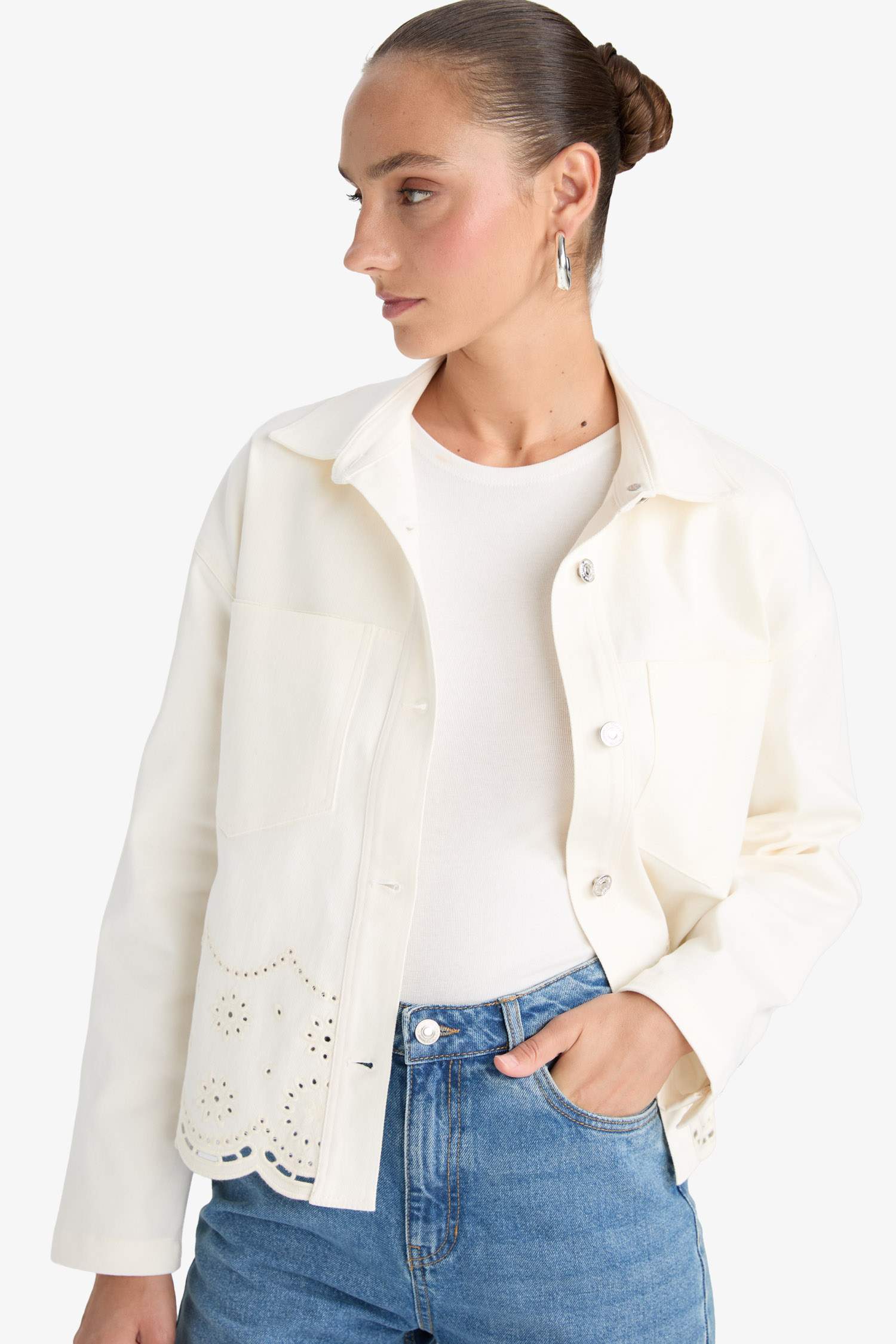 Regular Fit Gömlek Yaka Gabardin Brode Ceket