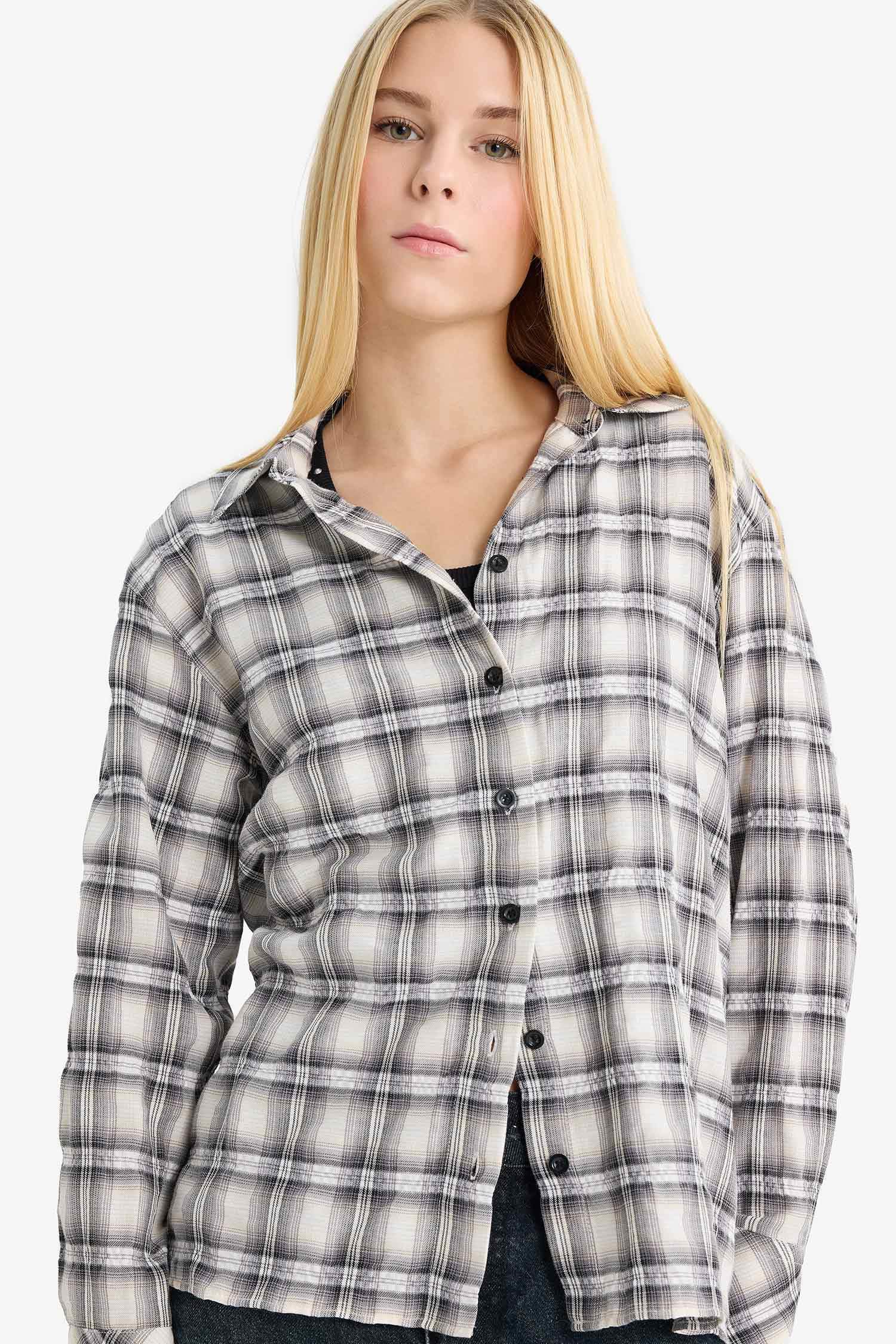 قميص كم طويل اوفر سايز بياقة قميص