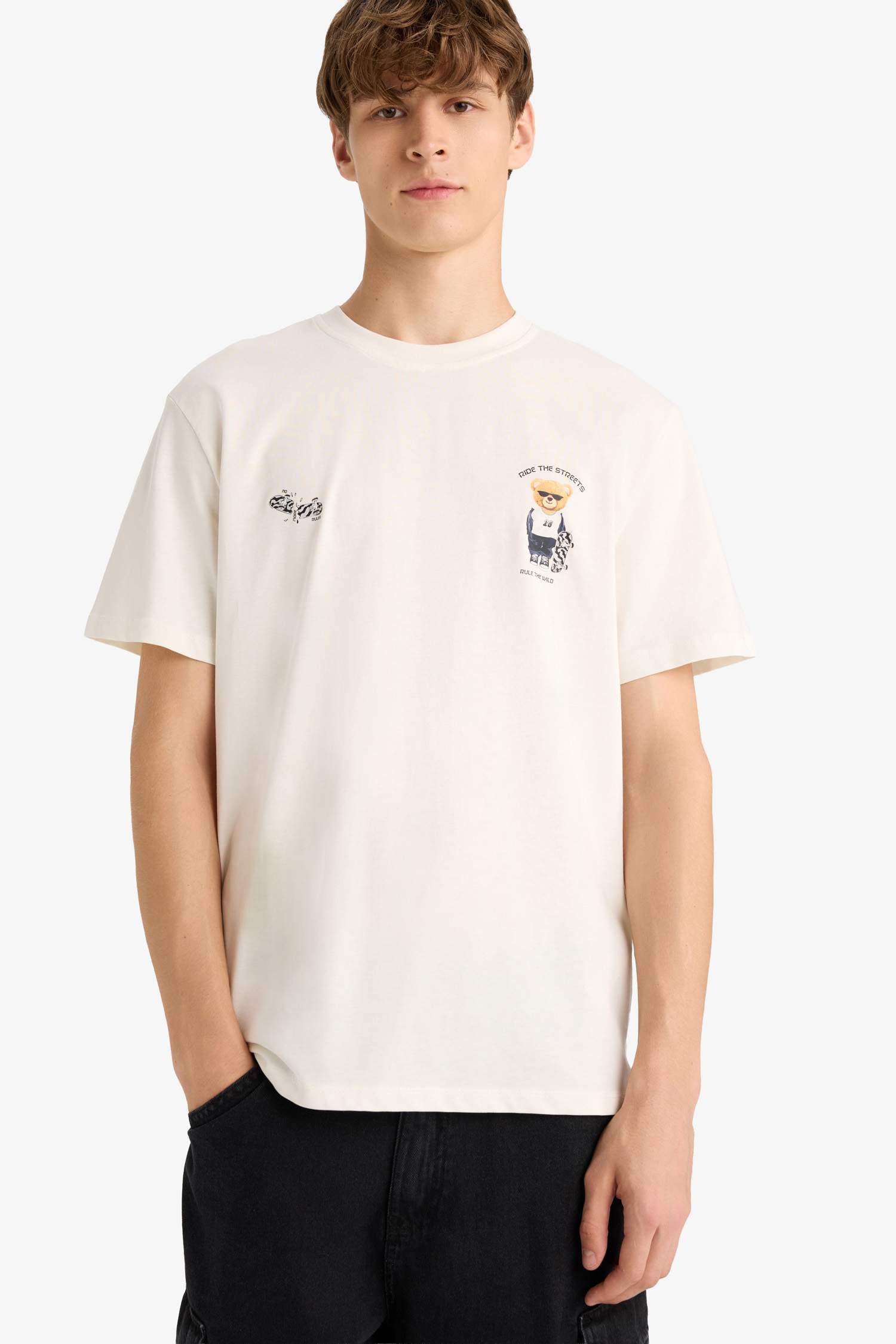 Regular Fit Bisiklet Yaka Baskılı Kısa Kollu Tişört