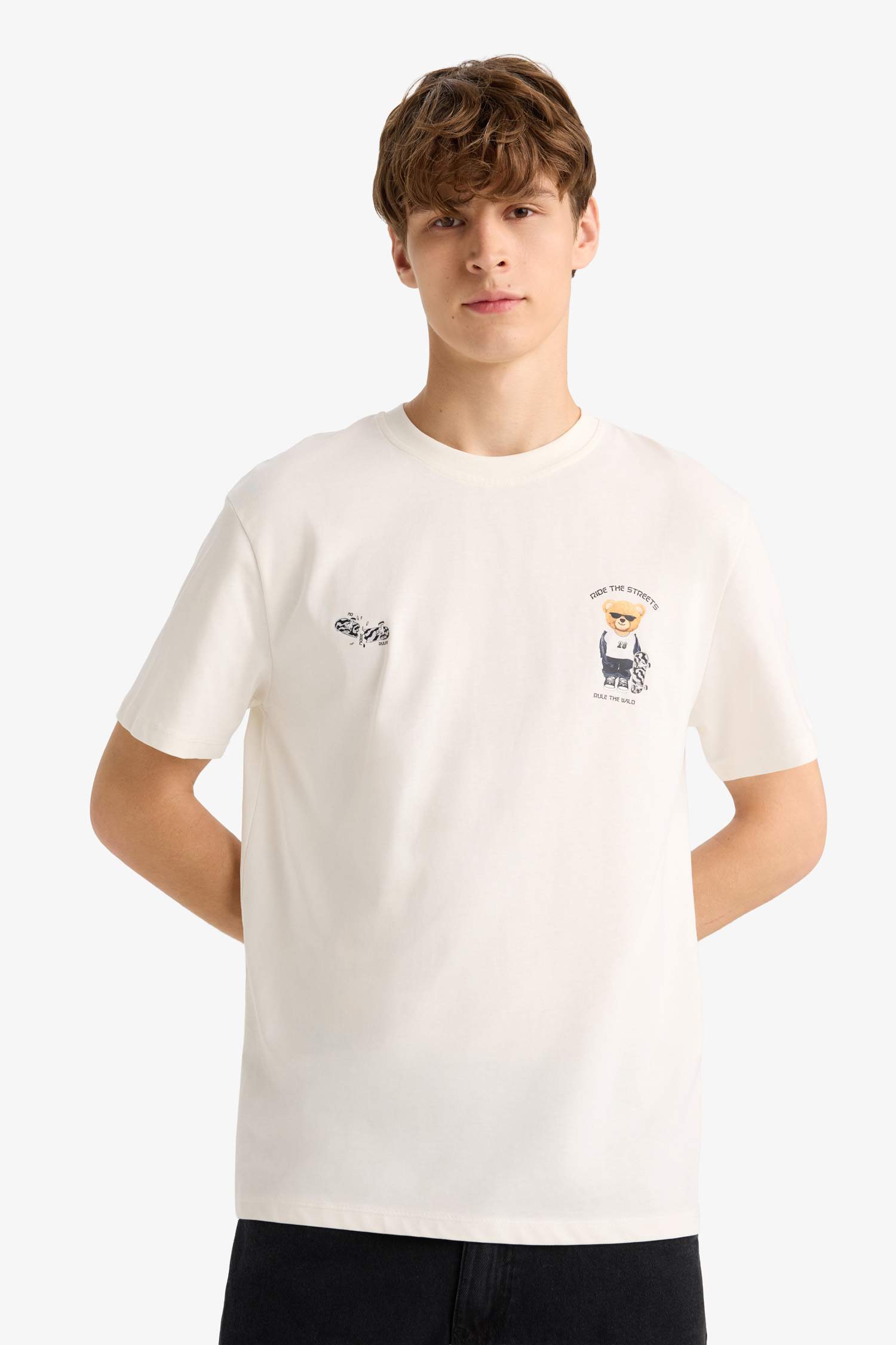 Regular Fit Bisiklet Yaka Baskılı Kısa Kollu Tişört