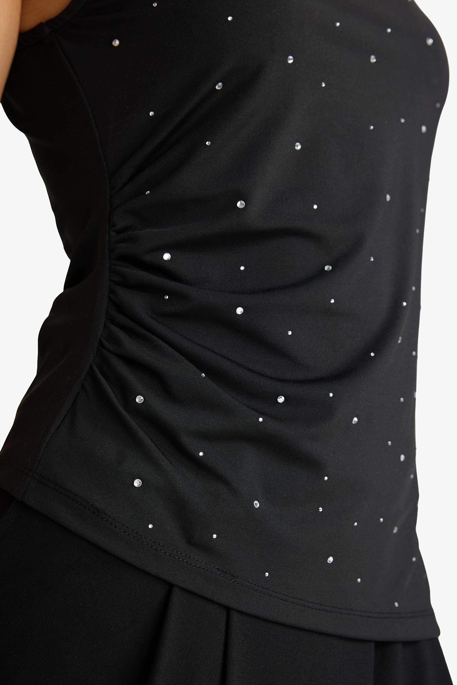 Asimetrik Kare Yaka Puantiyeli Kolsuz Bluz