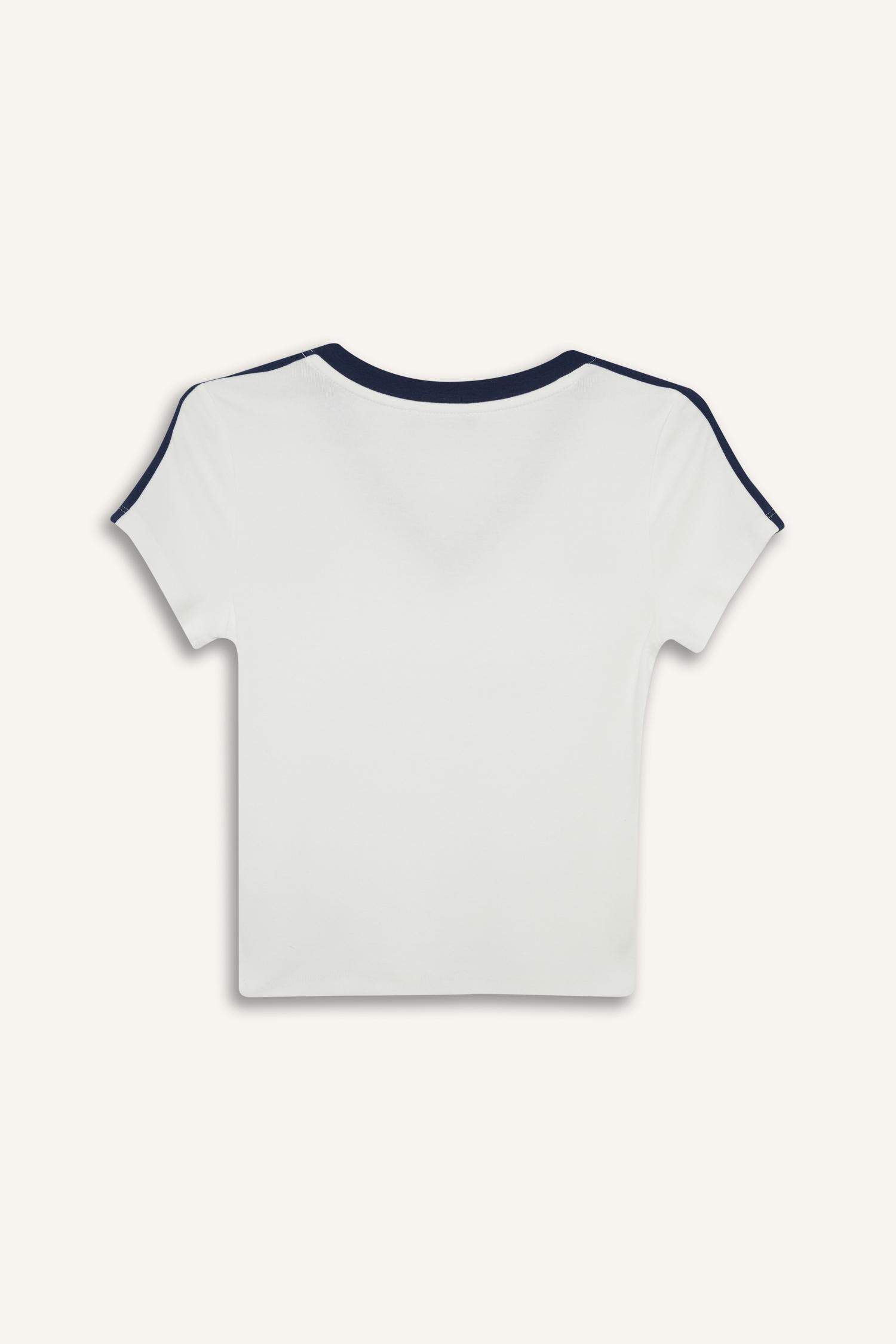 Coool Fitted V Yaka Baskılı Ribana Kısa Kollu Tişört