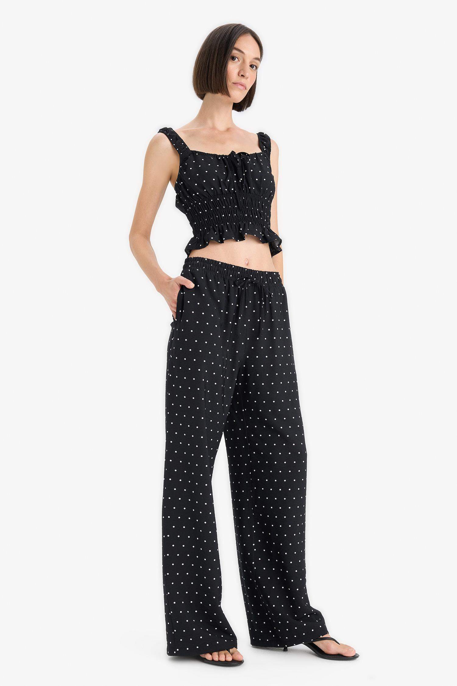 Straight Fit Çift Cepli Yüksek Bel Midi Pantolon