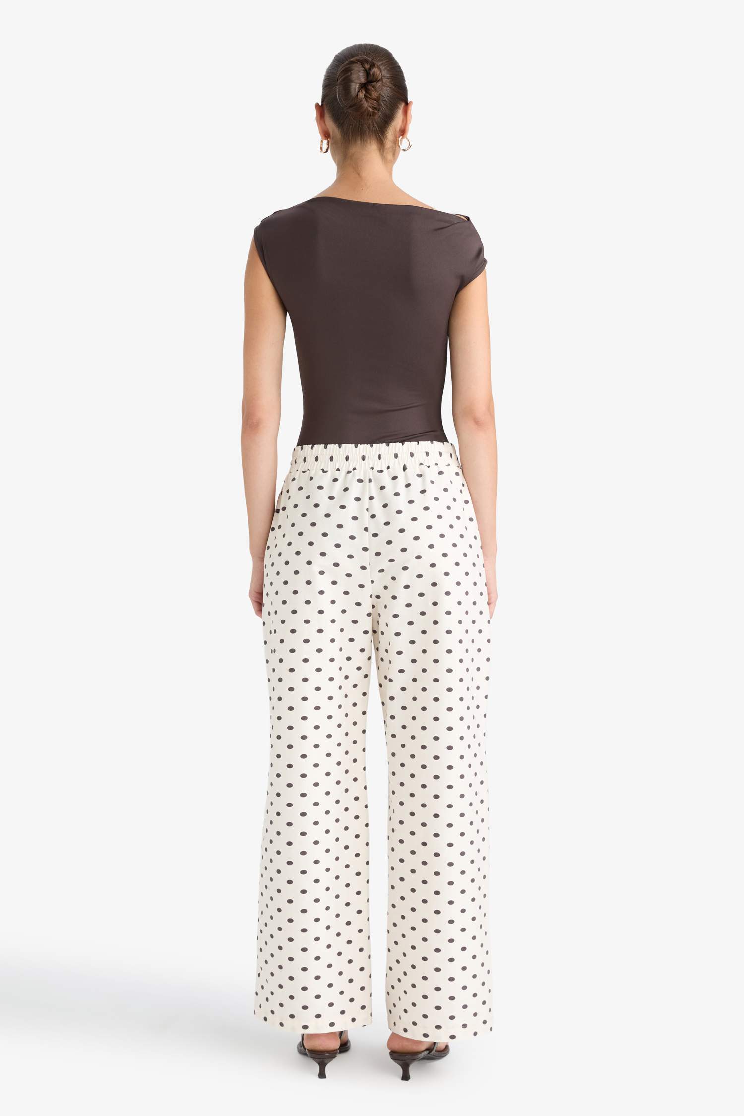 Straight Fit Çift Cepli Yüksek Bel Puantiyeli Pantolon