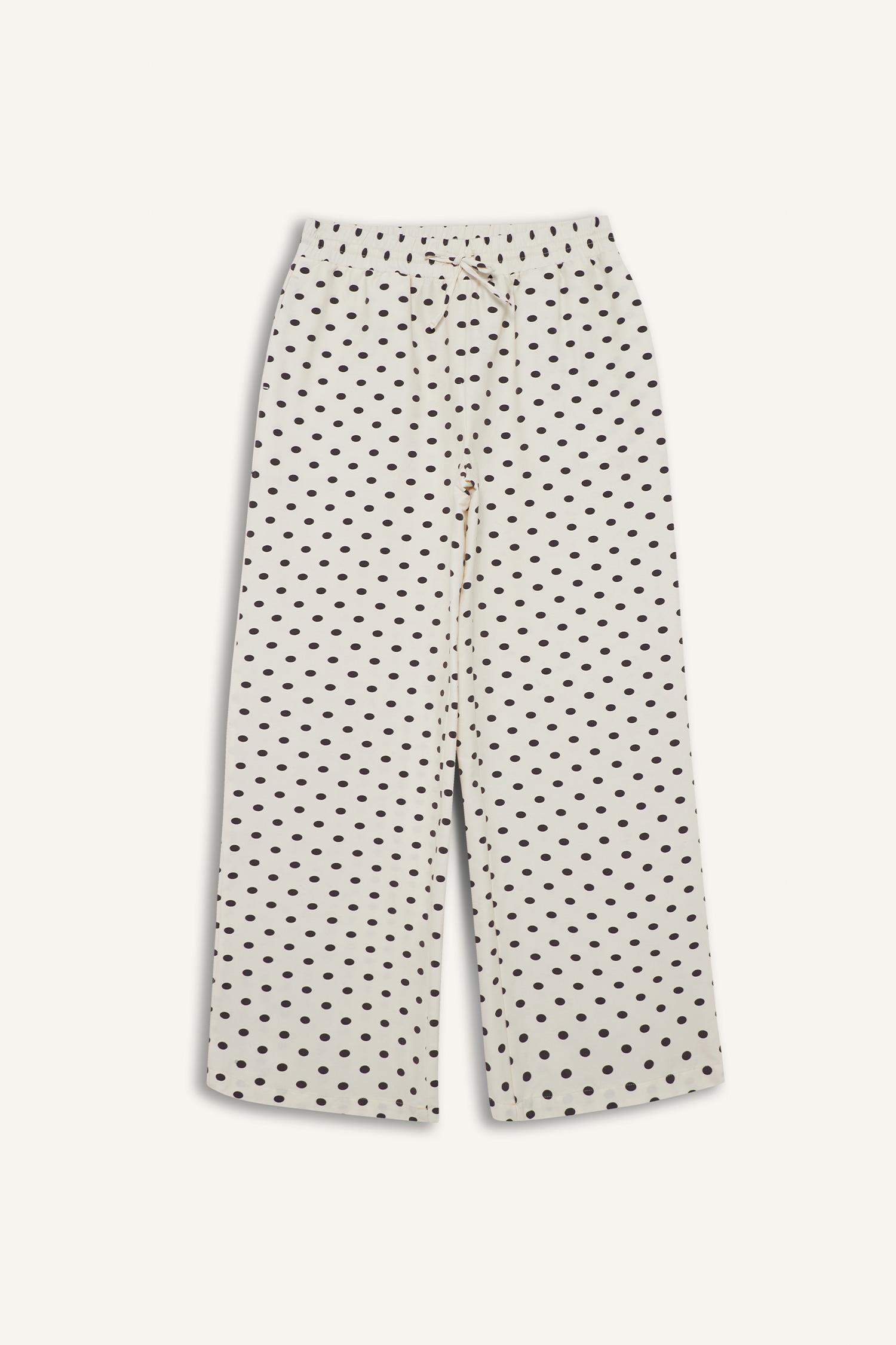 Straight Fit Çift Cepli Yüksek Bel Puantiyeli Pantolon