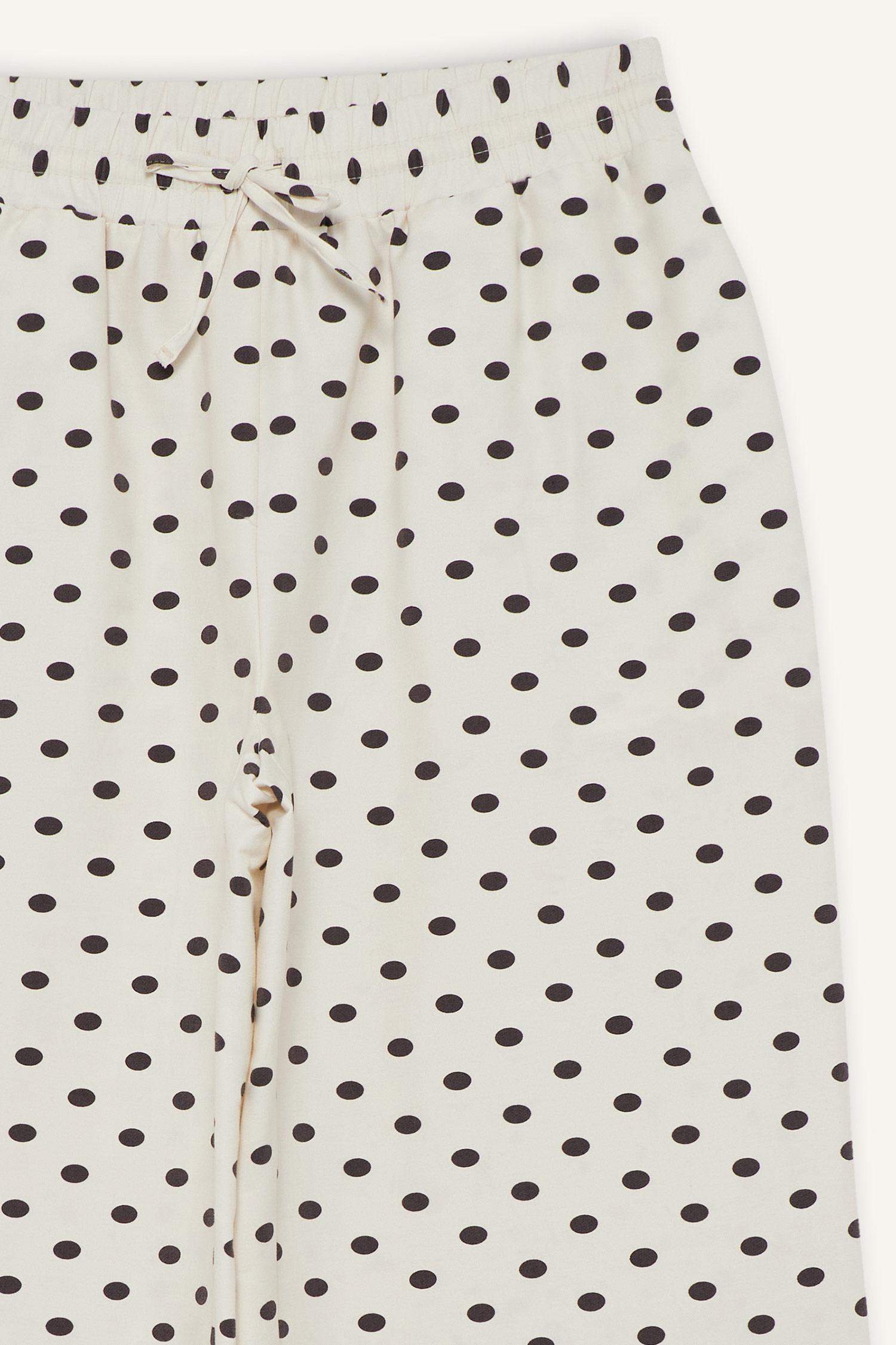 Straight Fit Çift Cepli Yüksek Bel Puantiyeli Pantolon