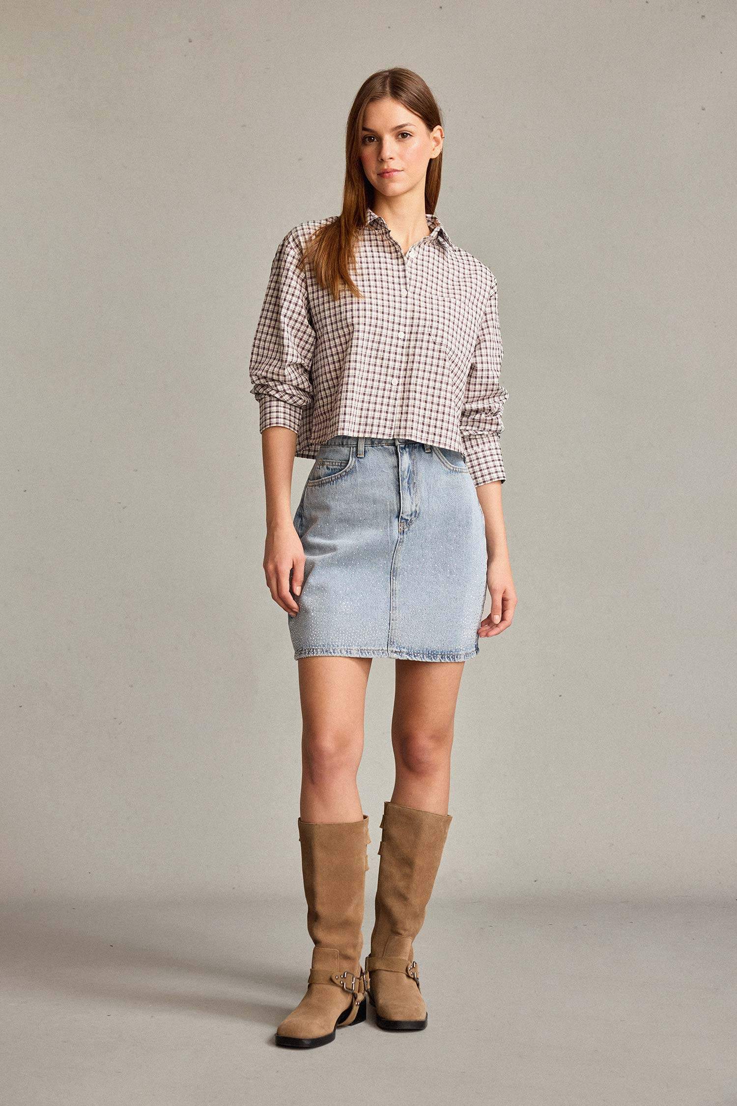 İşlemeli Mini Jean Etek