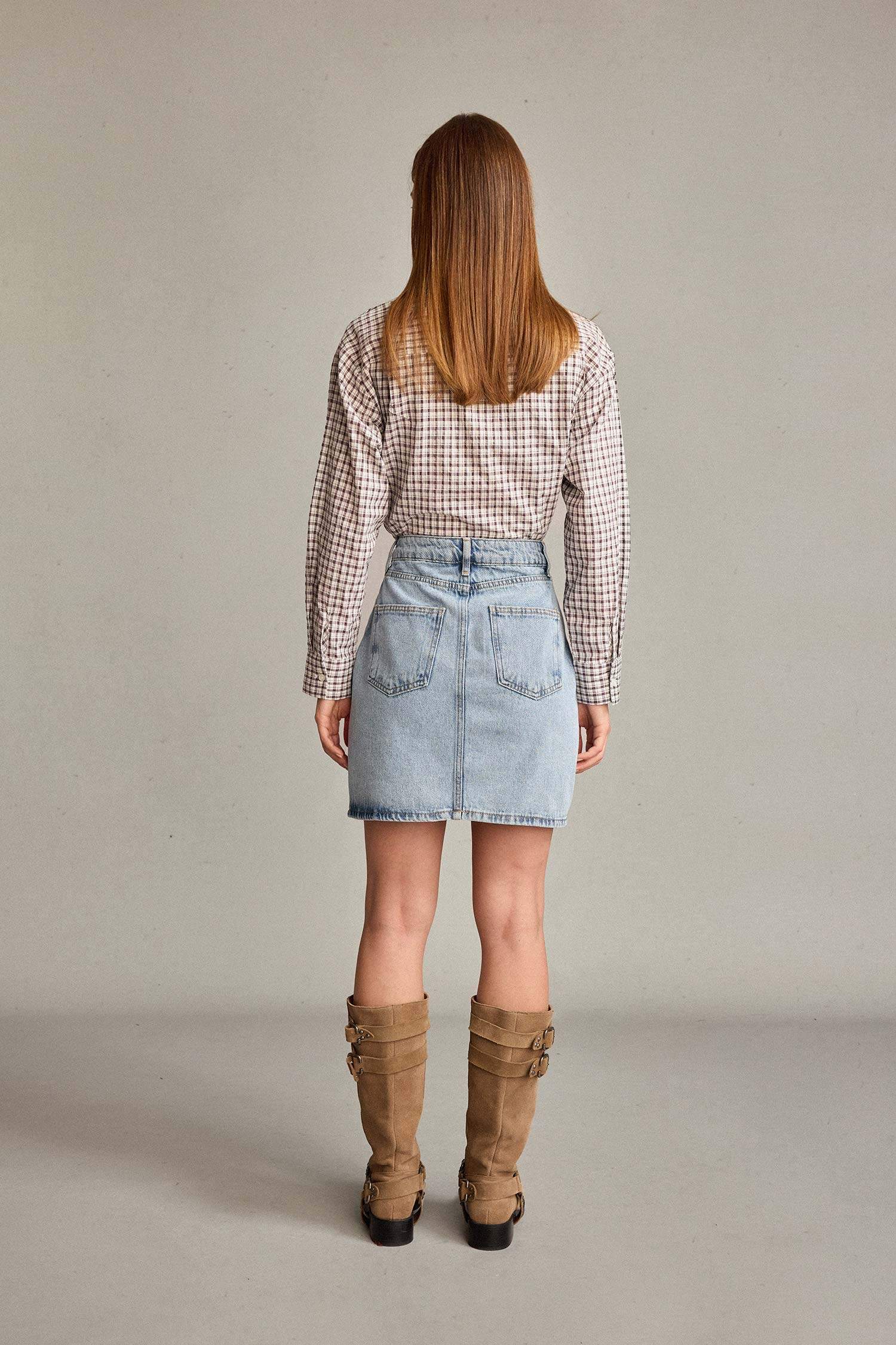 İşlemeli Mini Jean Etek