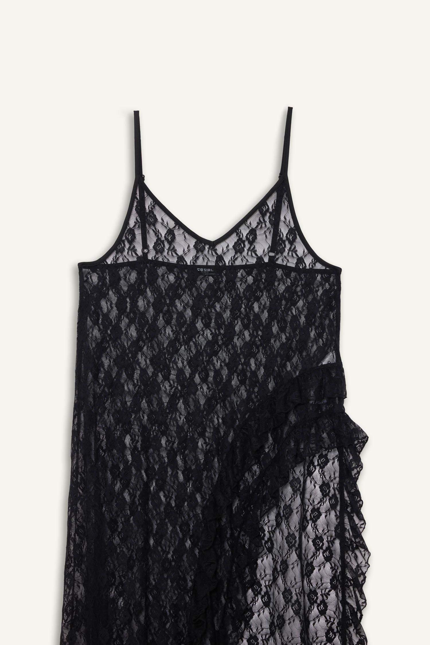 A Kesim V Yaka Dantel Askılı Maxi Elbise