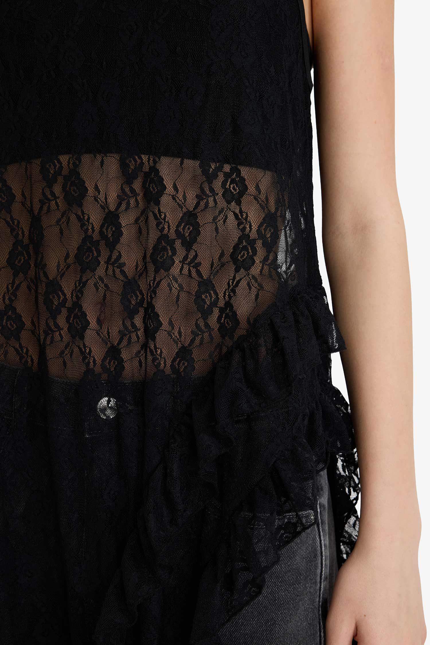 Robe maxi en dentelle à bretelles et col V Coupe trapèze