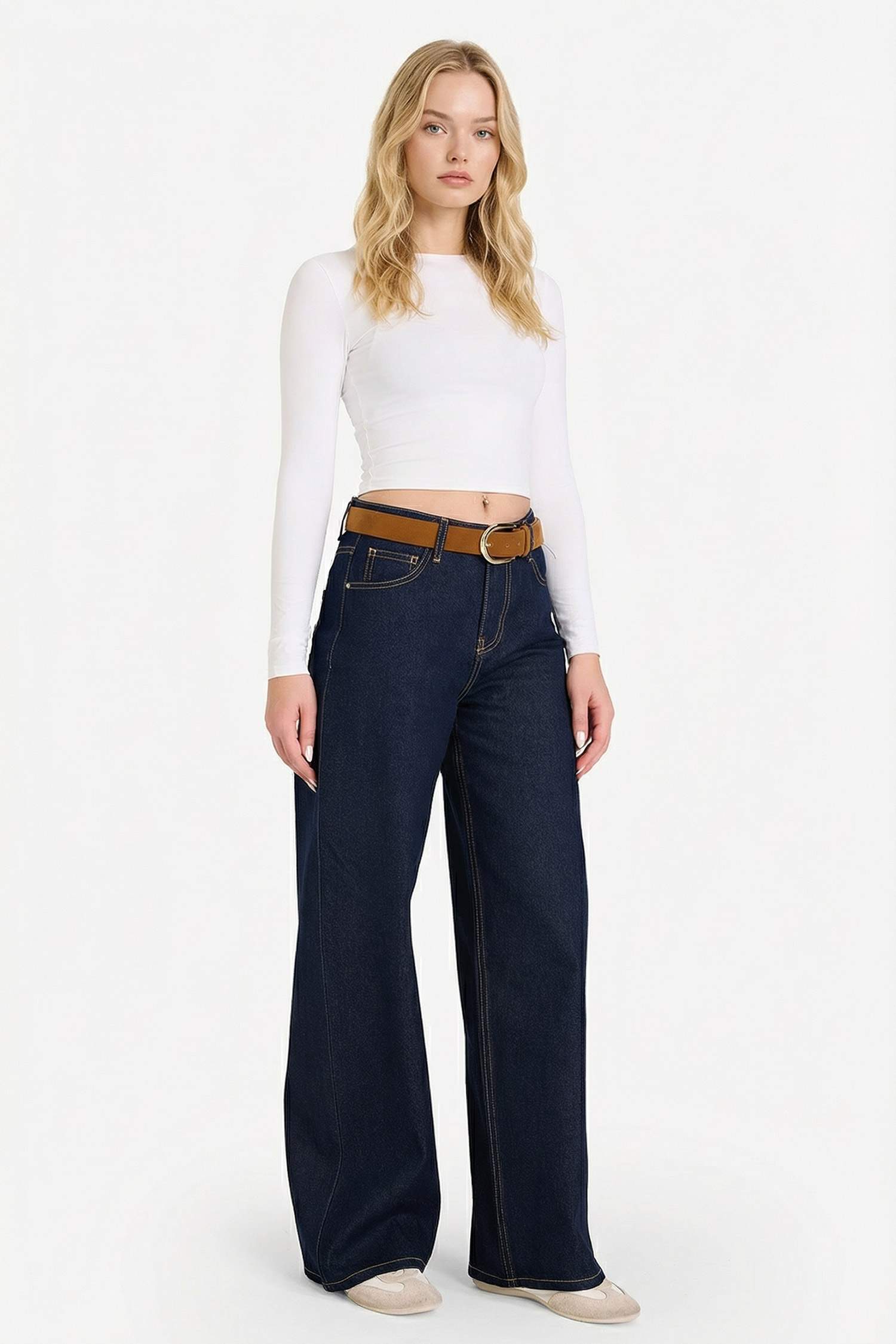 بنطرون جينز وايد ليج برجل واسع وخصر عادي