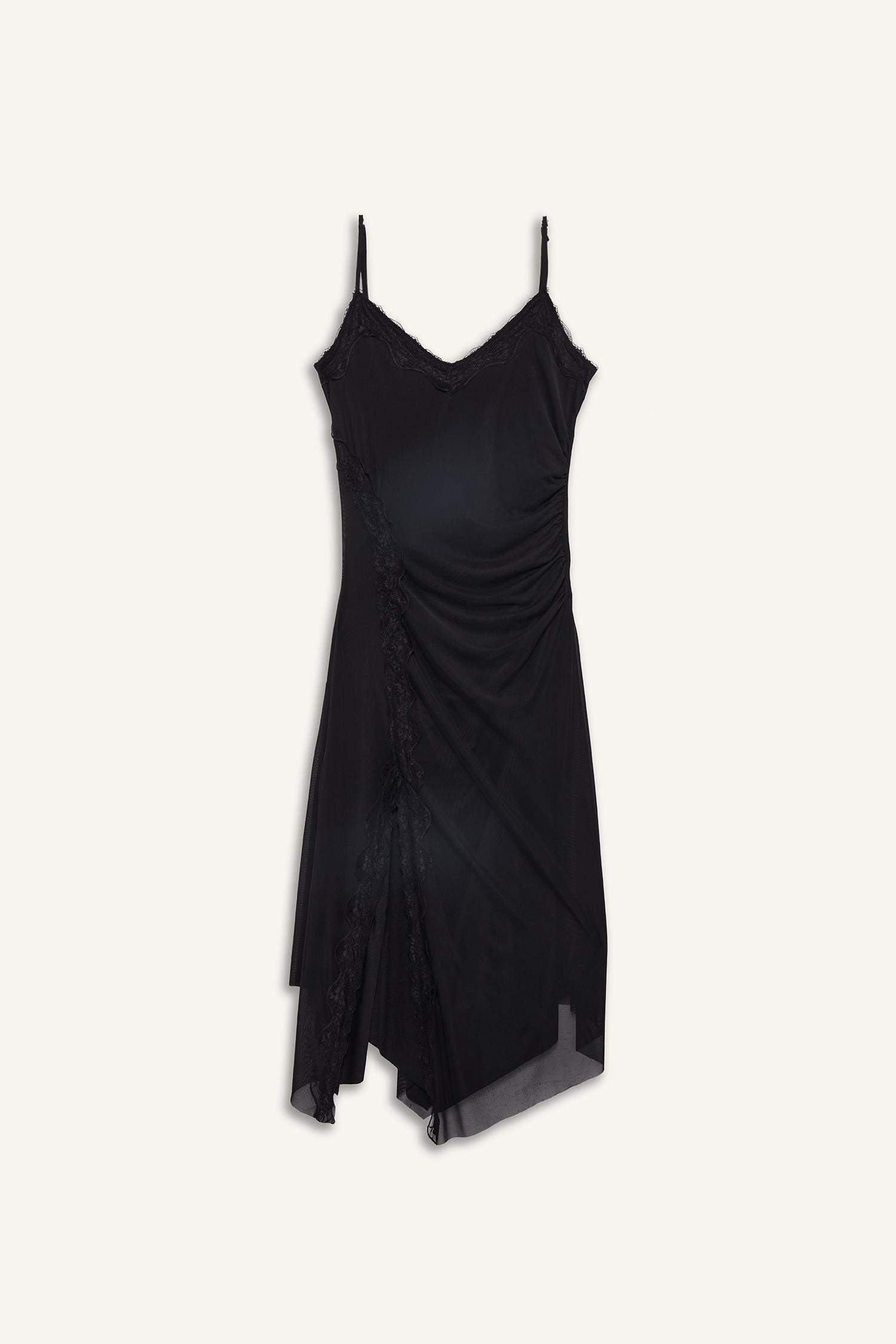 Afra x DeFacto Asimetrik V Yaka Tül Askılı Midi Elbise