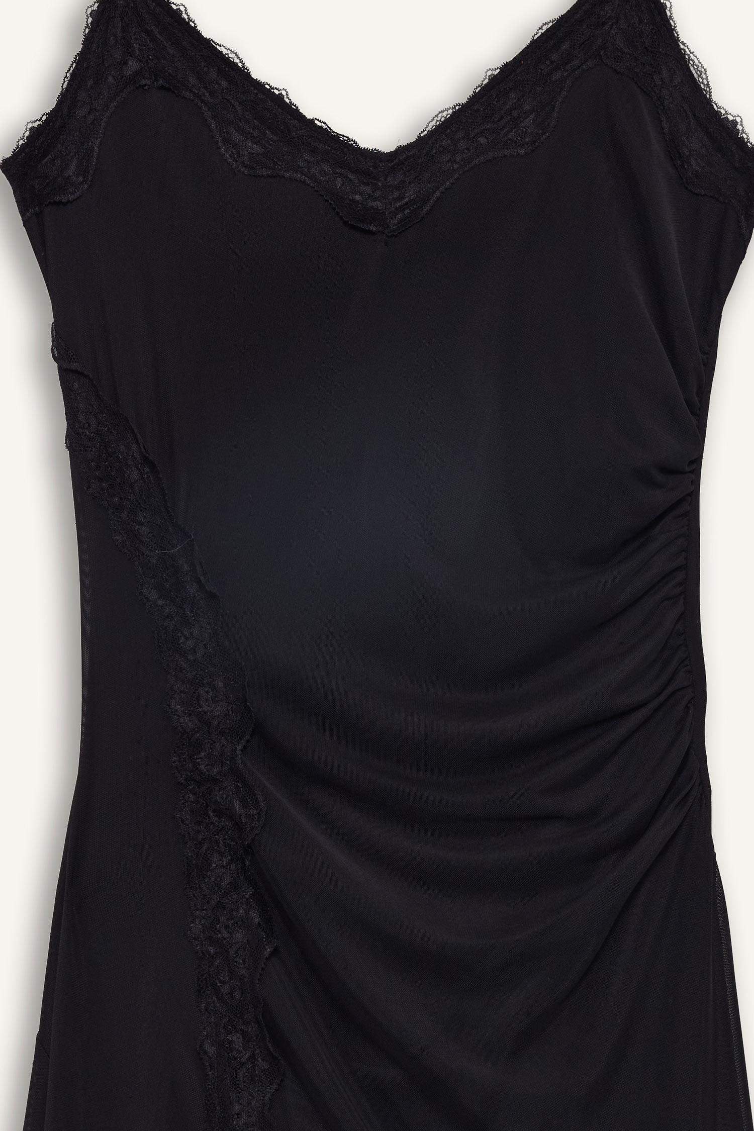 Afra x DeFacto Asimetrik V Yaka Tül Askılı Midi Elbise