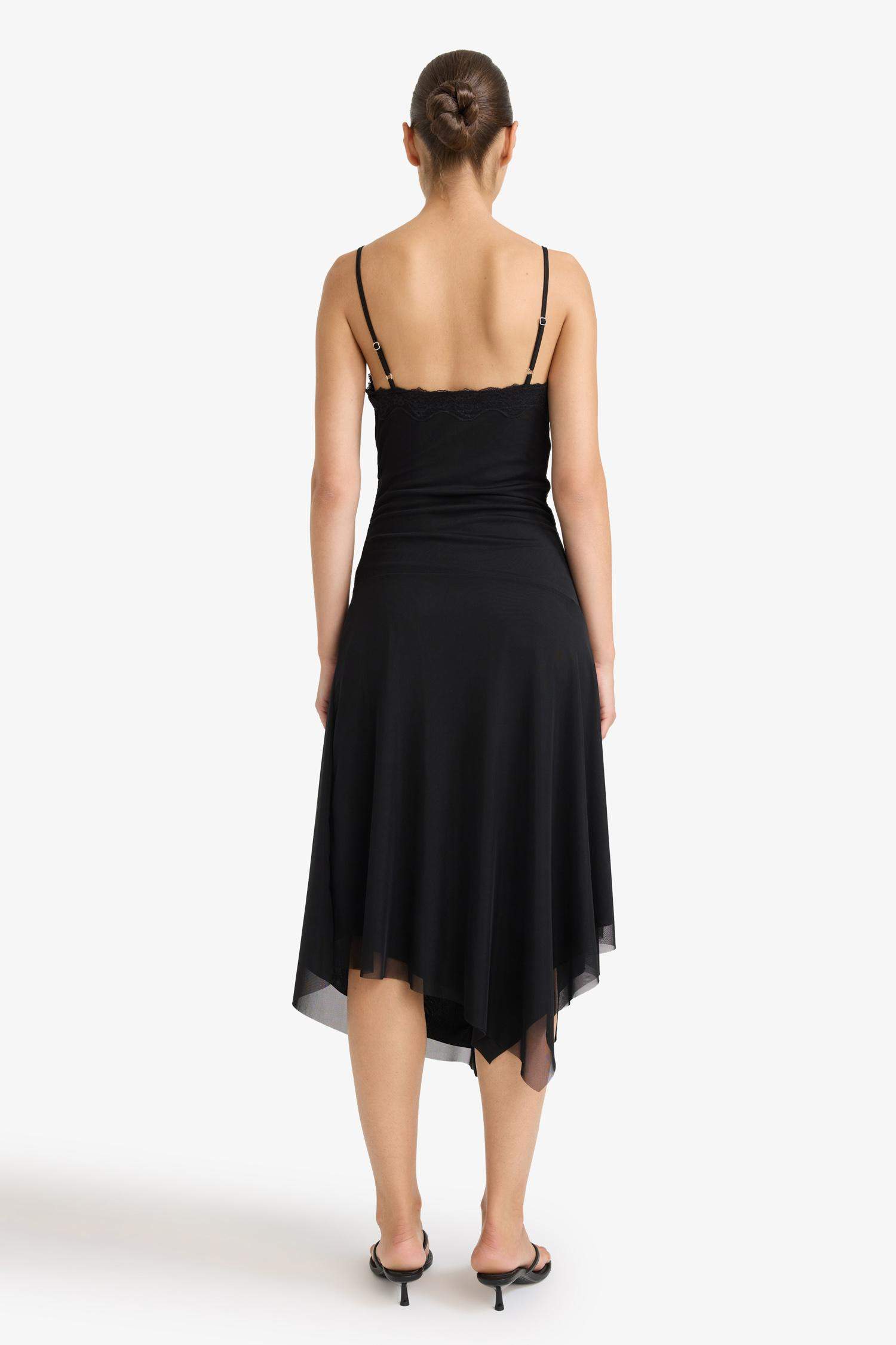 Afra x DeFacto Coool Asimetrik V Yaka Tül Askılı Midi Elbise